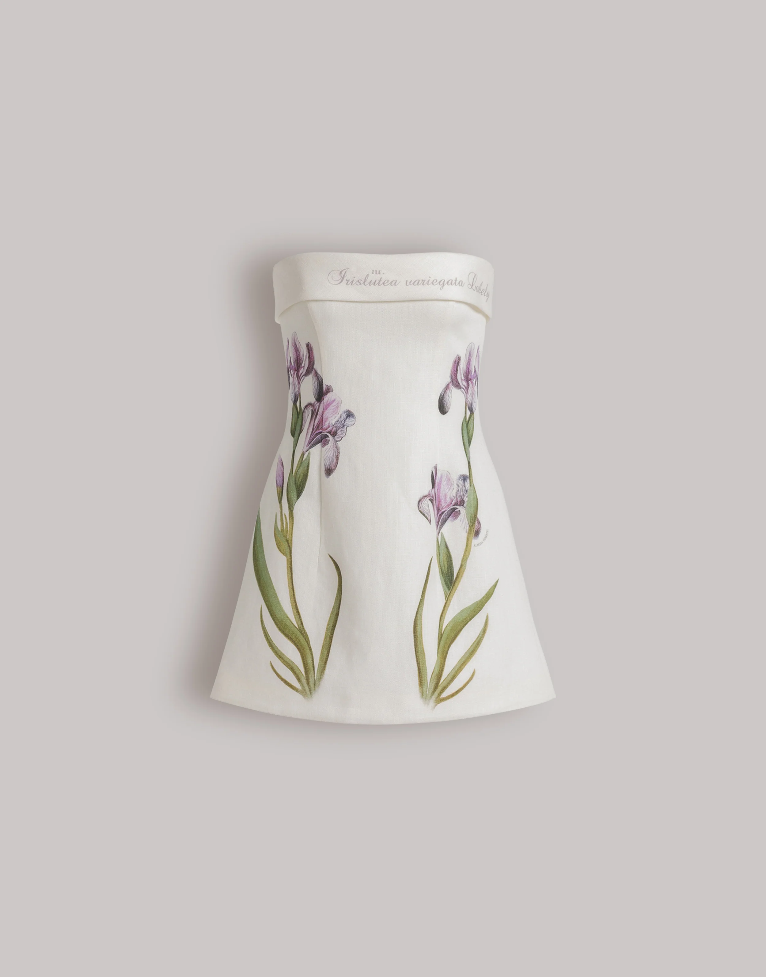 Abito bustier in lino con stampa Iris