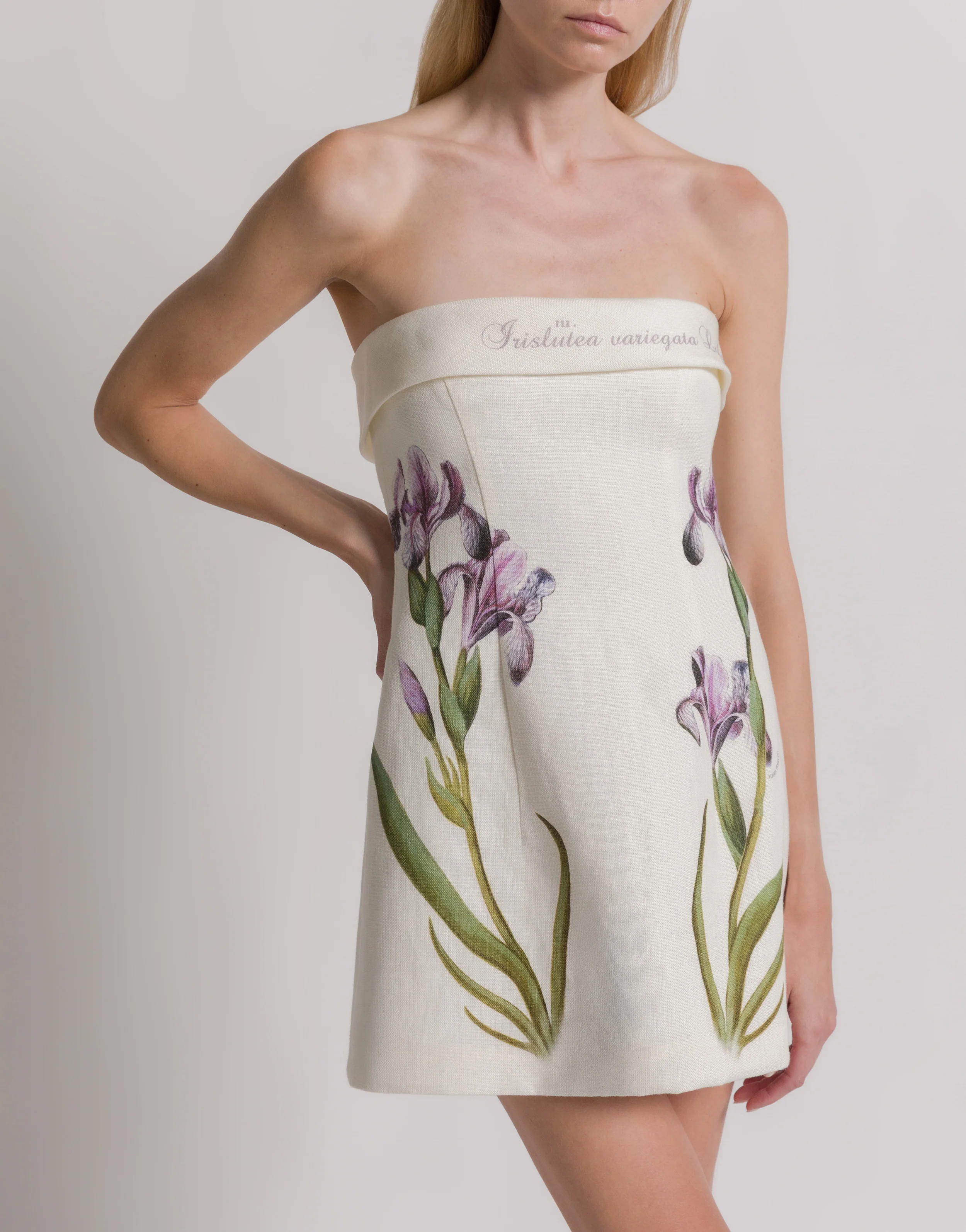 Abito bustier in lino con stampa Iris - Image 4