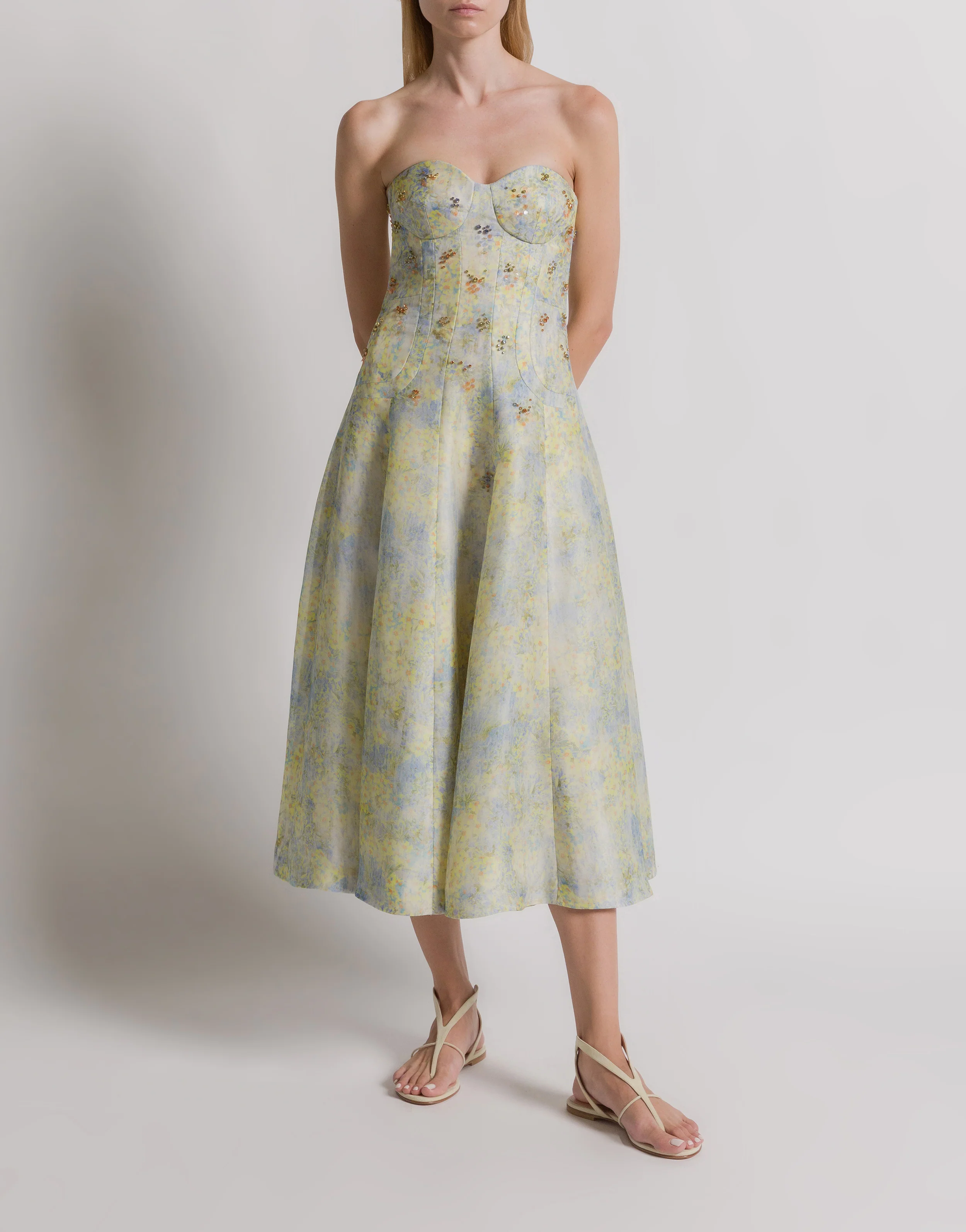 Abito bustier in organza di seta con stampa floreale - Image 2