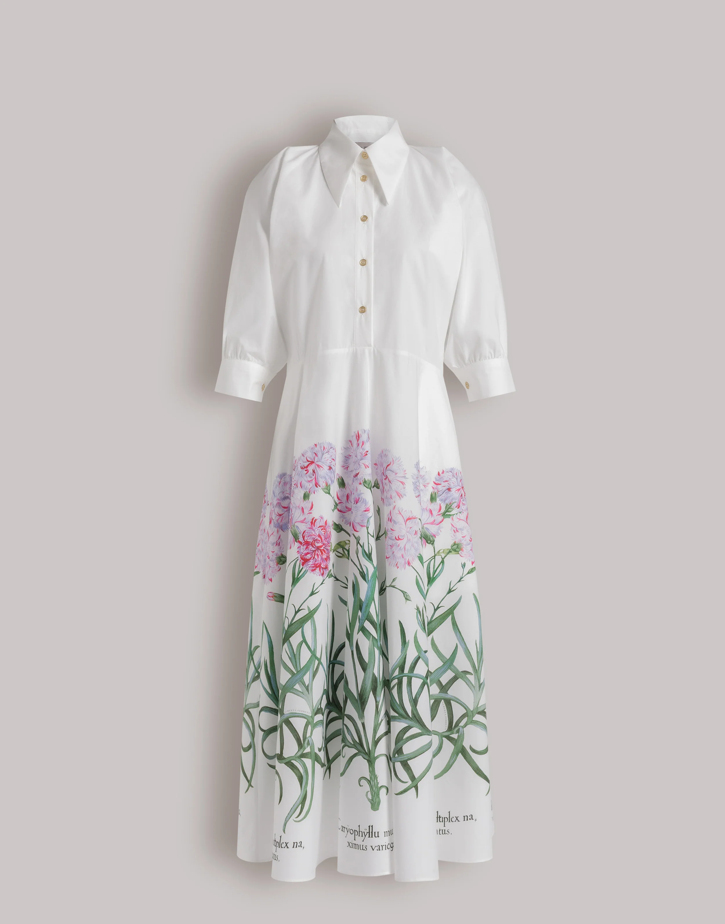 Abito camicia in cotone con stampa Herbarium