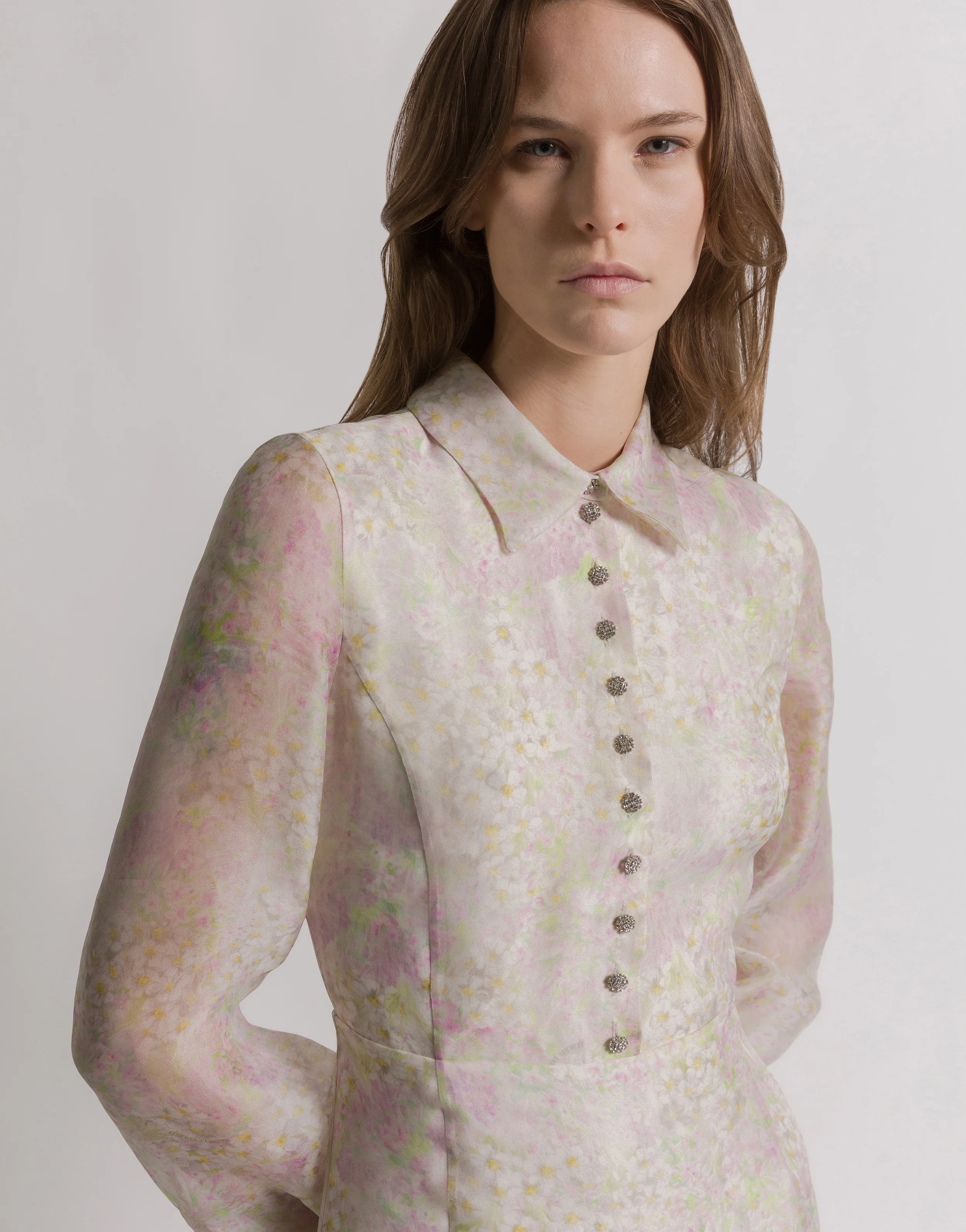 Abito camicia in organza di seta con stampa floreale - Image 3