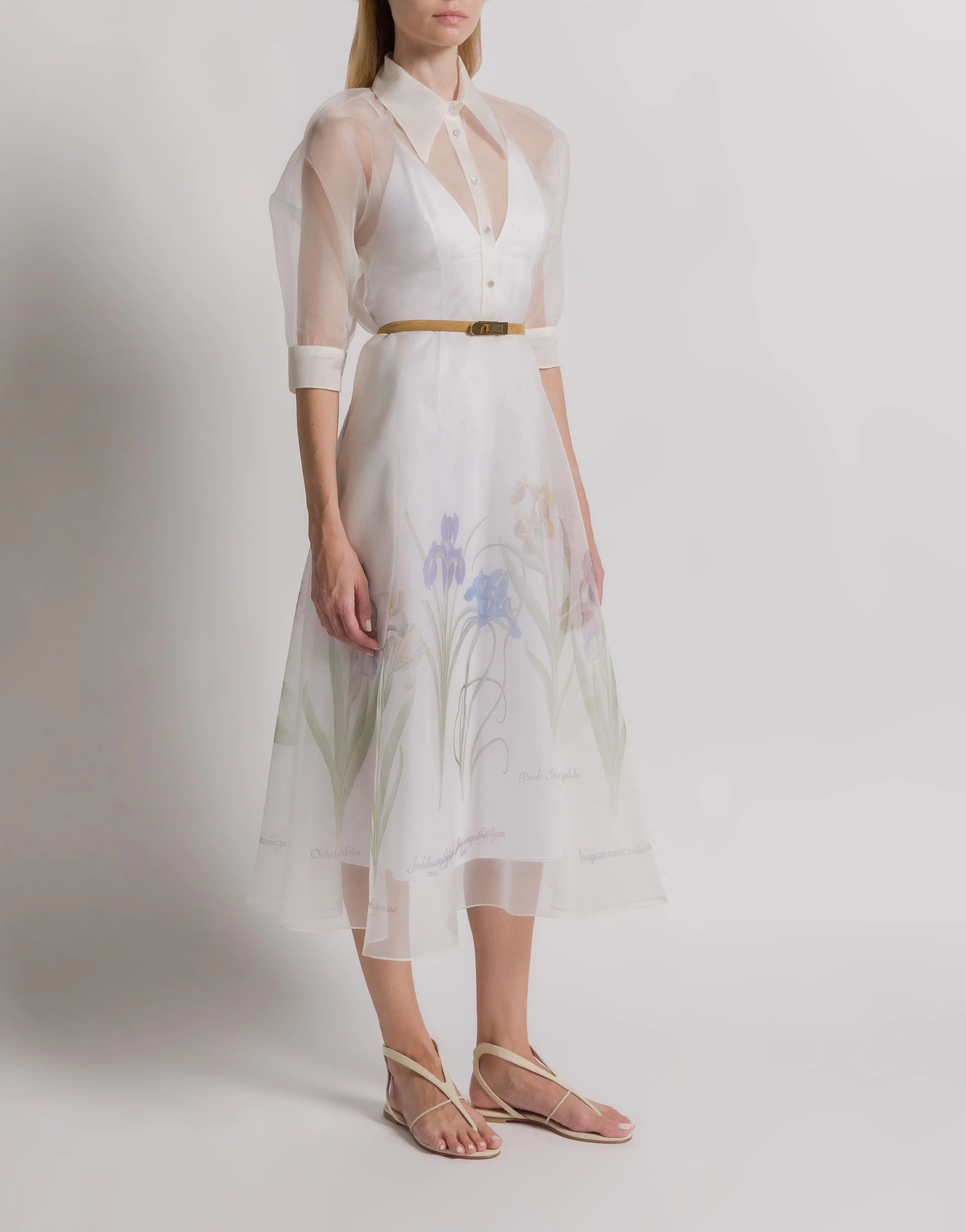 Abito camicia in organza di seta con stampa Iris - Image 2