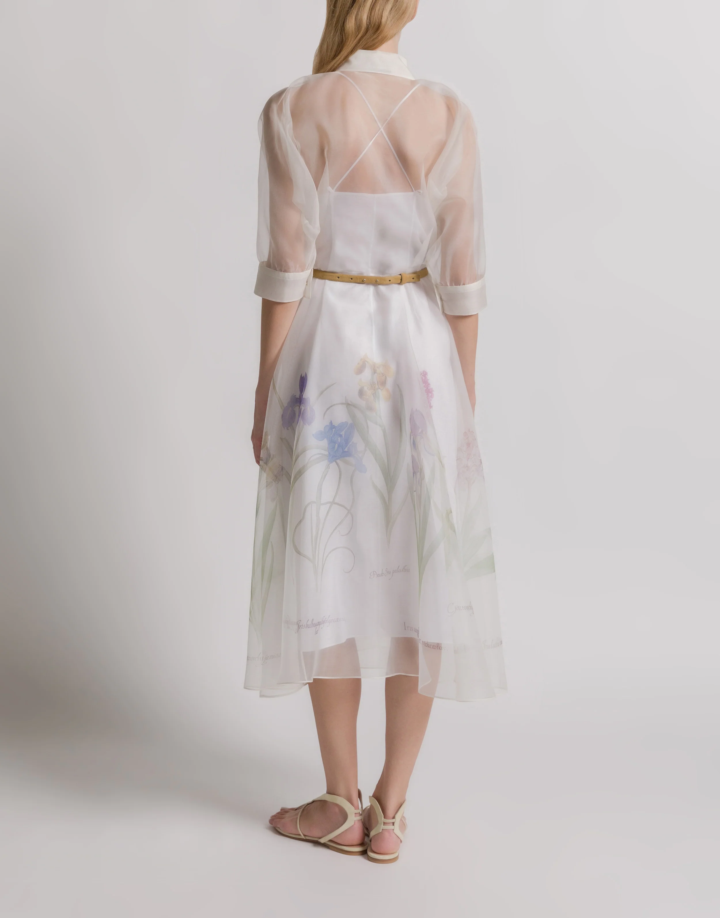 Abito camicia in organza di seta con stampa Iris - Image 3