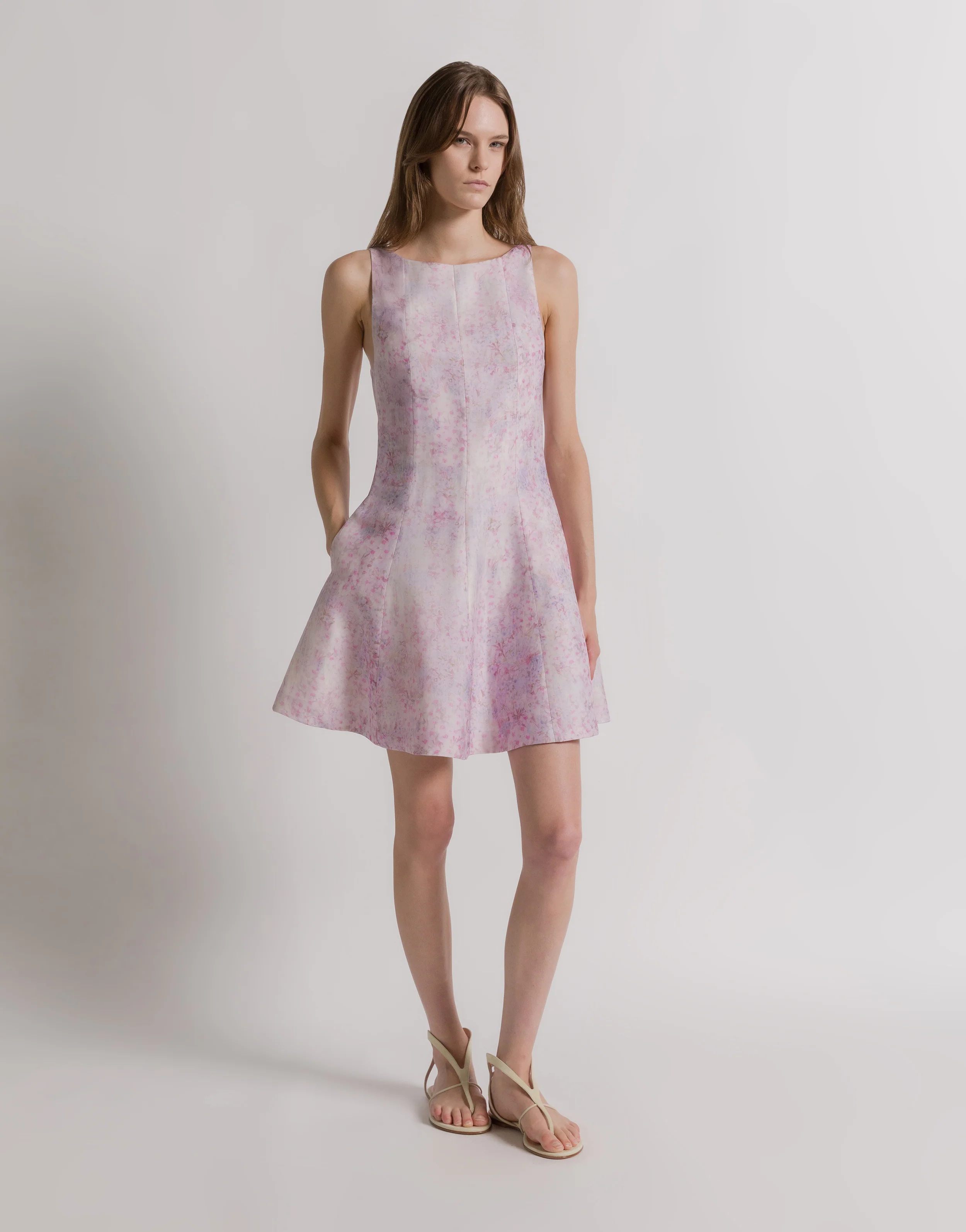 Abito in organza di seta con stampa floreale