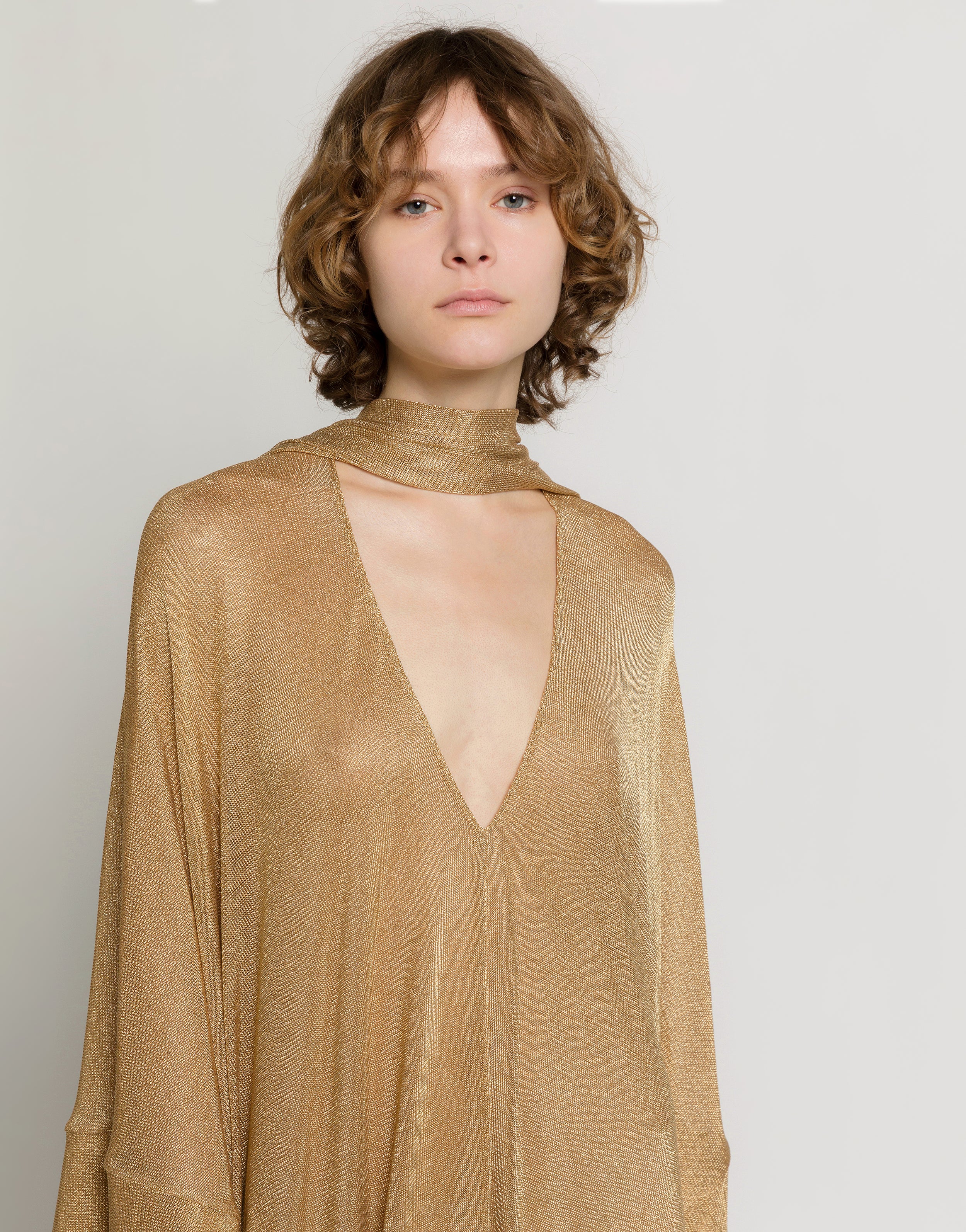 Abito kaftano in rete di lurex oro - Image 3