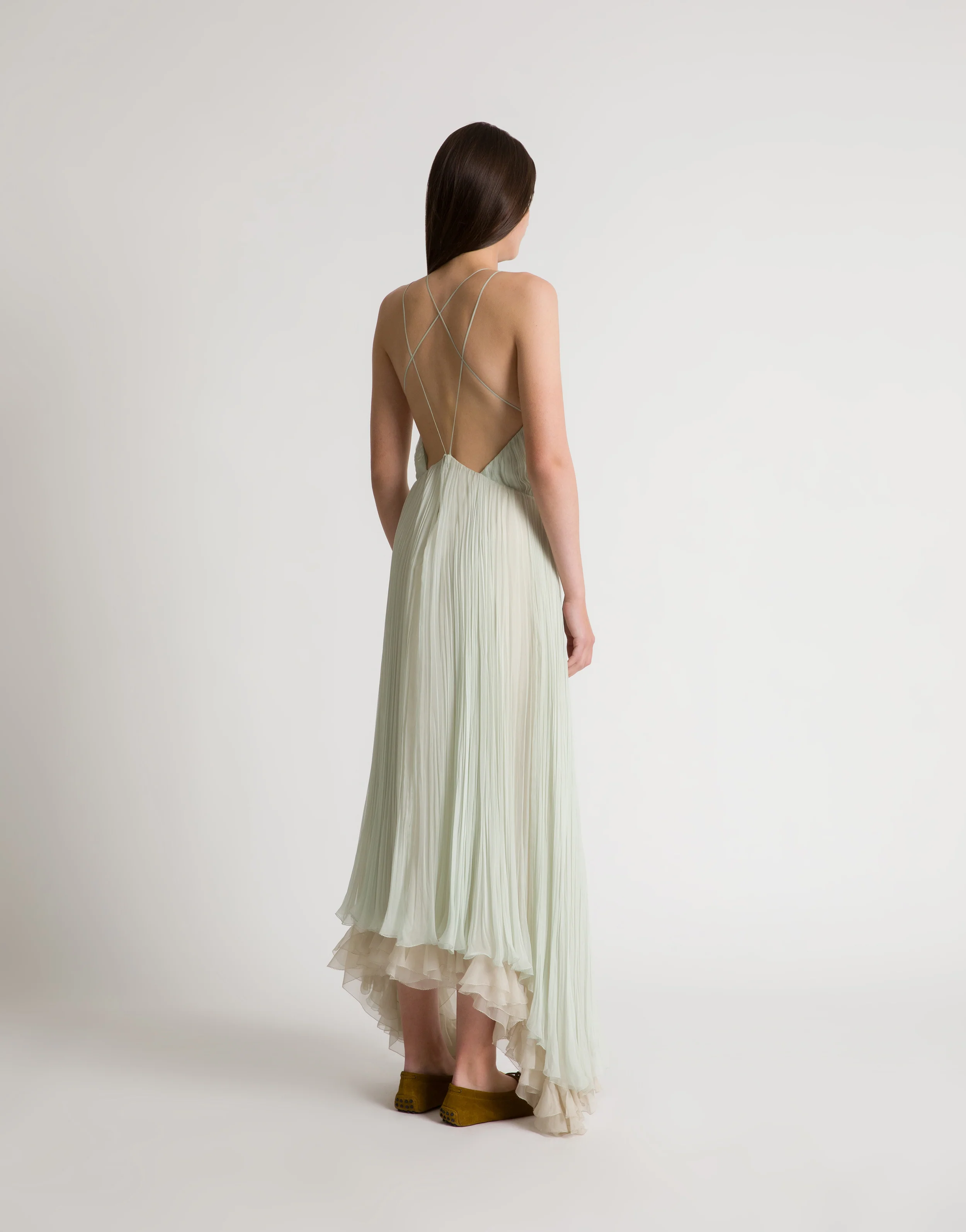 Abito lungo in chiffon plissé - Image 2