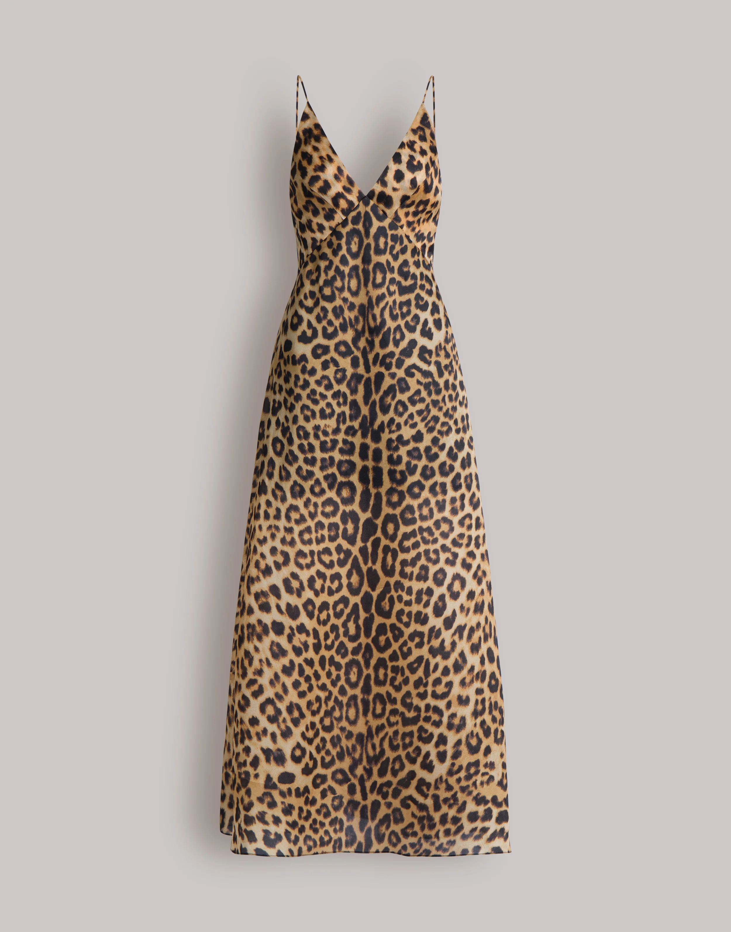 Abito lungo in organza stampa leopardo