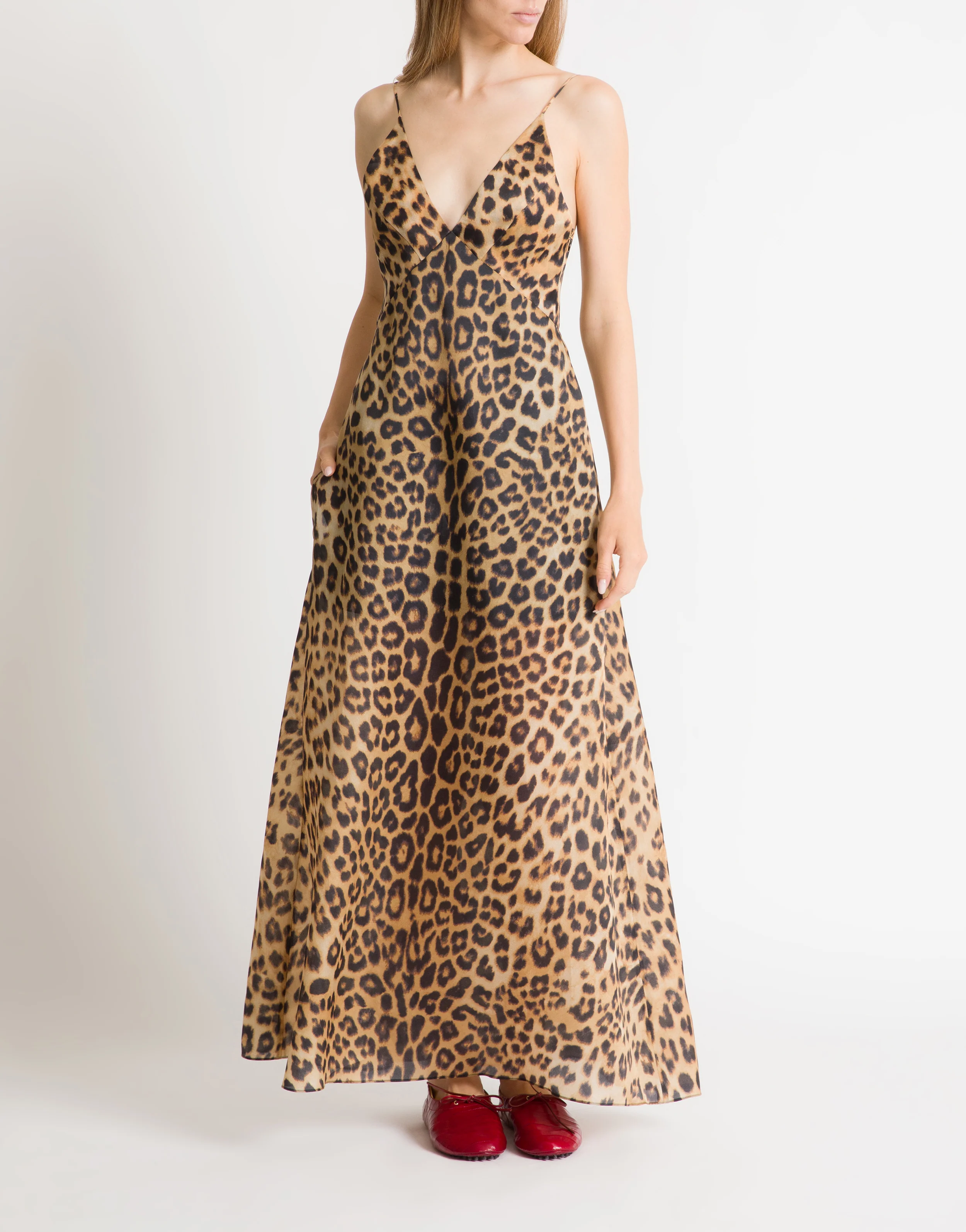 Abito lungo in organza stampa leopardo - Image 2