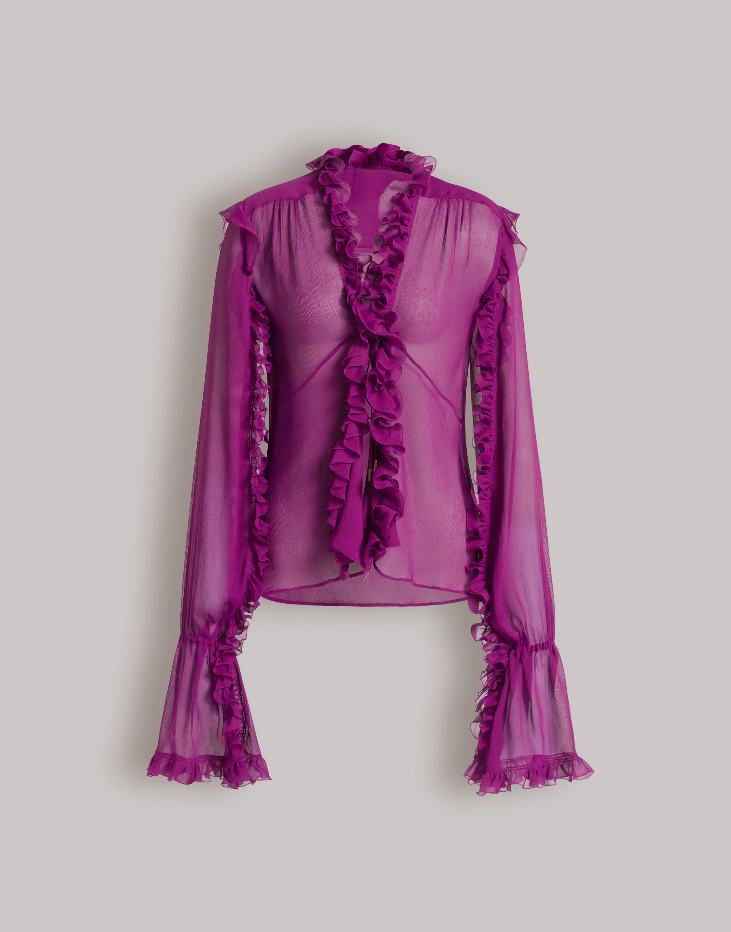 Blusa in crêponne di seta con volant