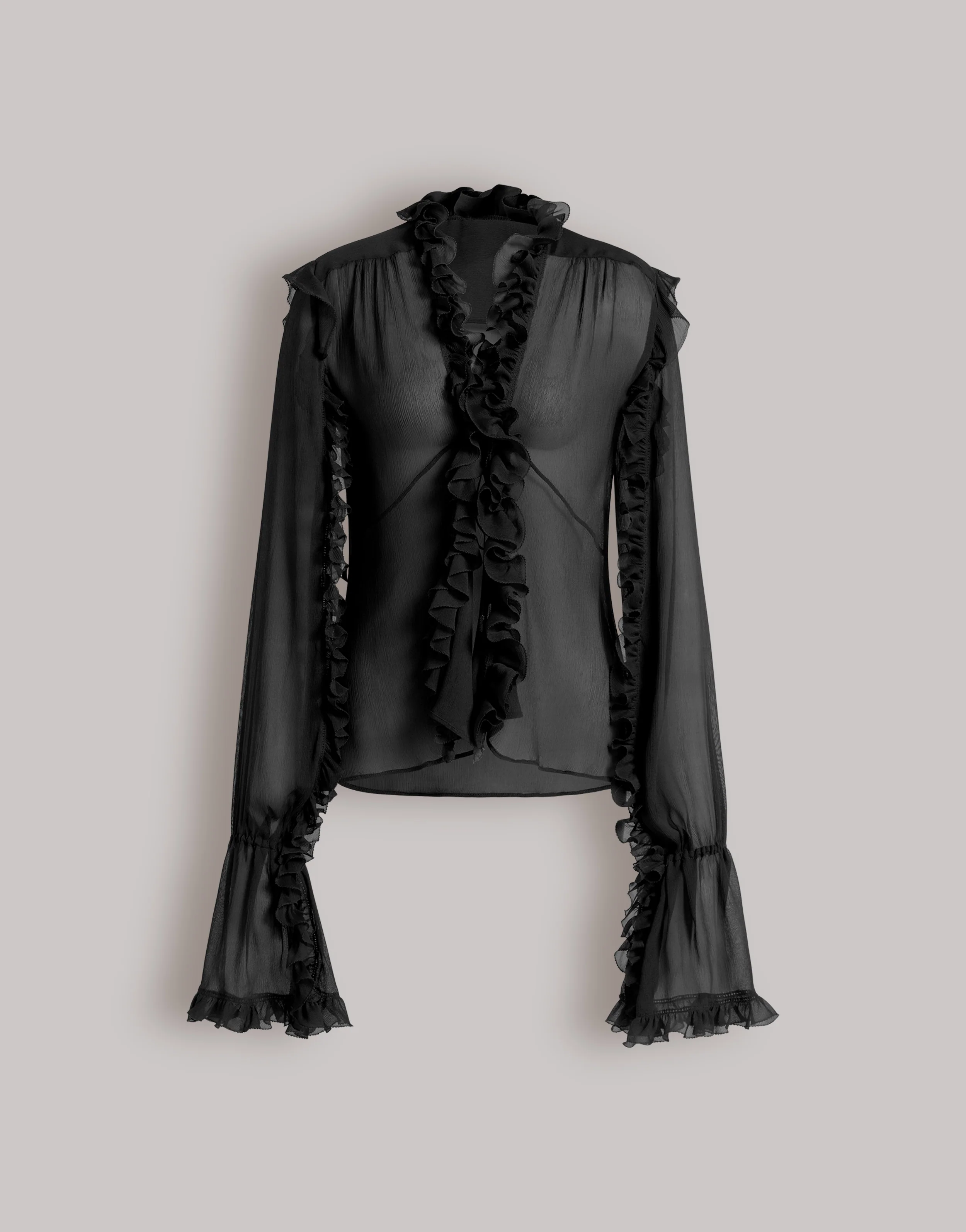 Blusa in crêponne di seta con volant