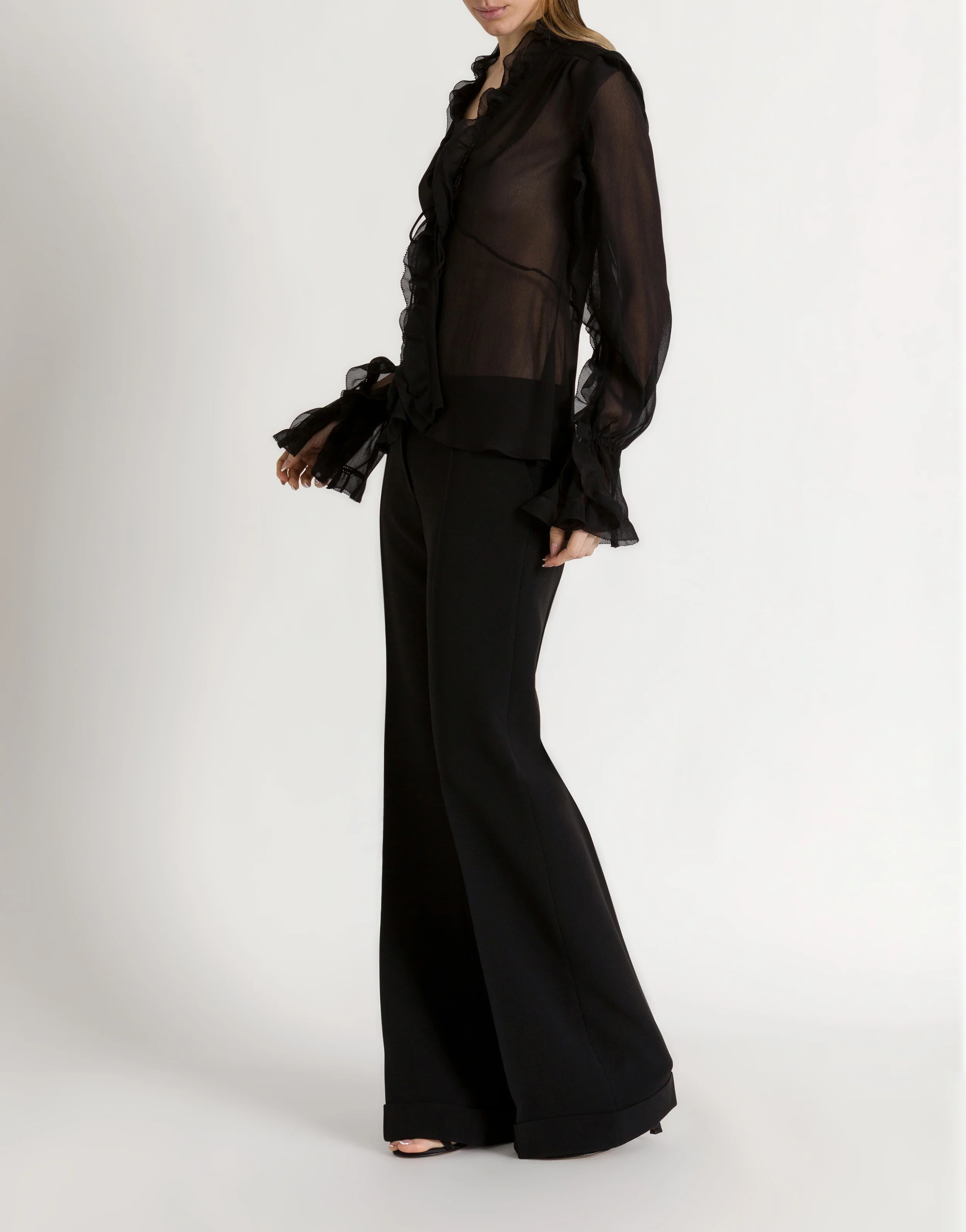 Blusa in crêponne di seta con volant - Image 2