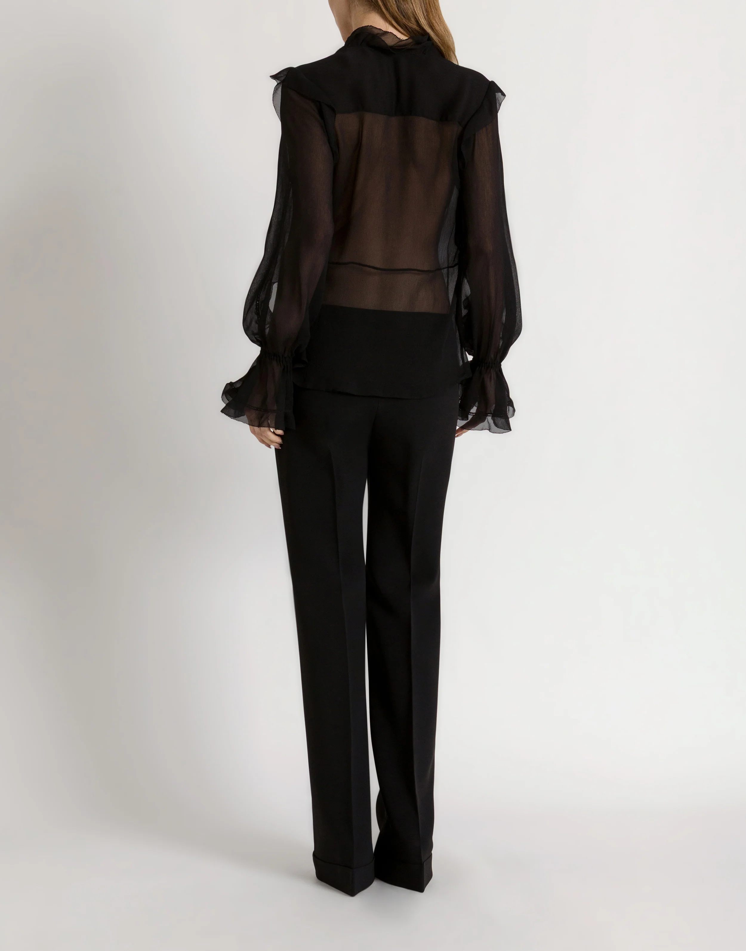 Blusa in crêponne di seta con volant - Image 3