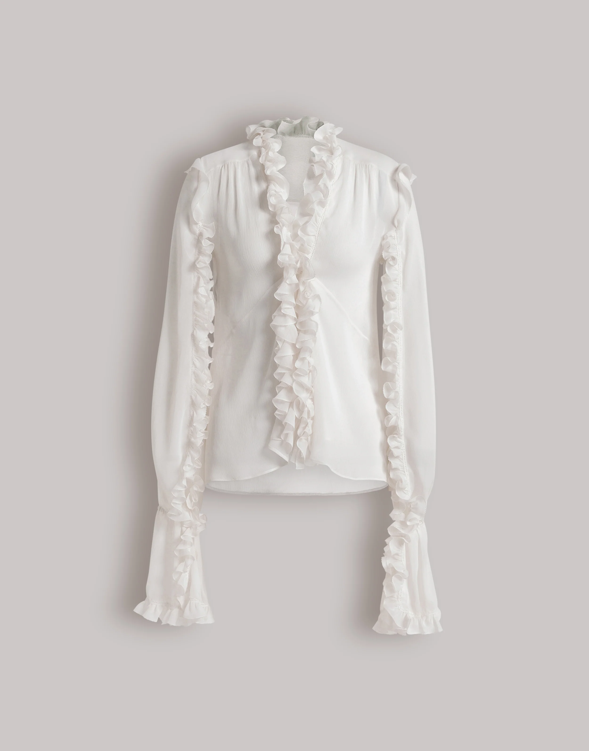Blusa in crêponne di seta con volant - Image 4