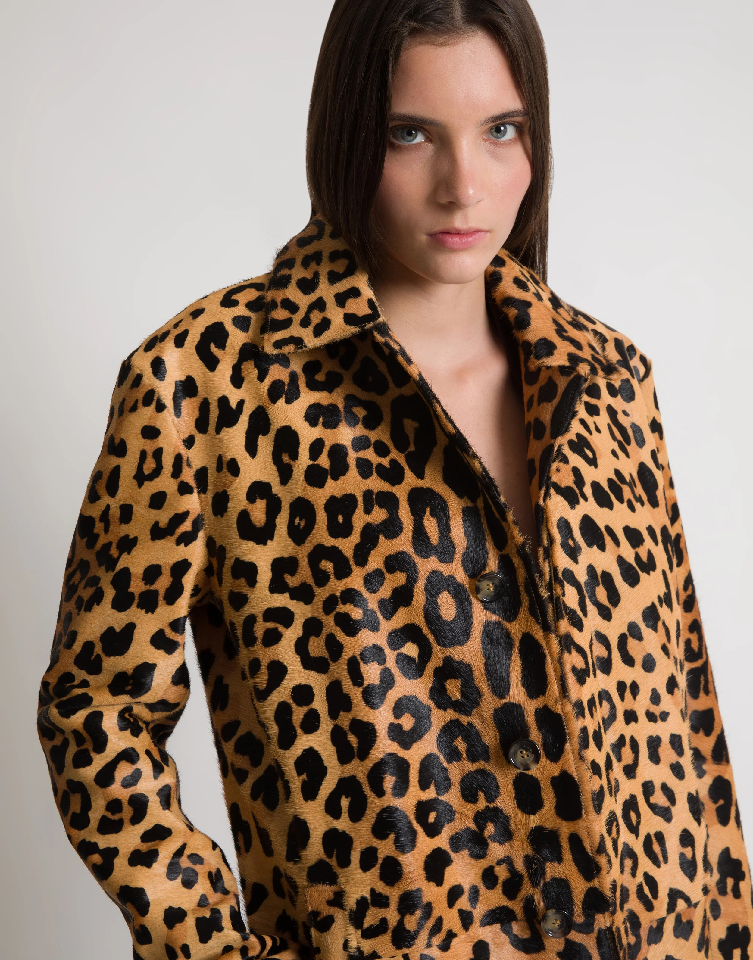 Cappotto in pelle effetto cavallino stampa leopardata - Image 4