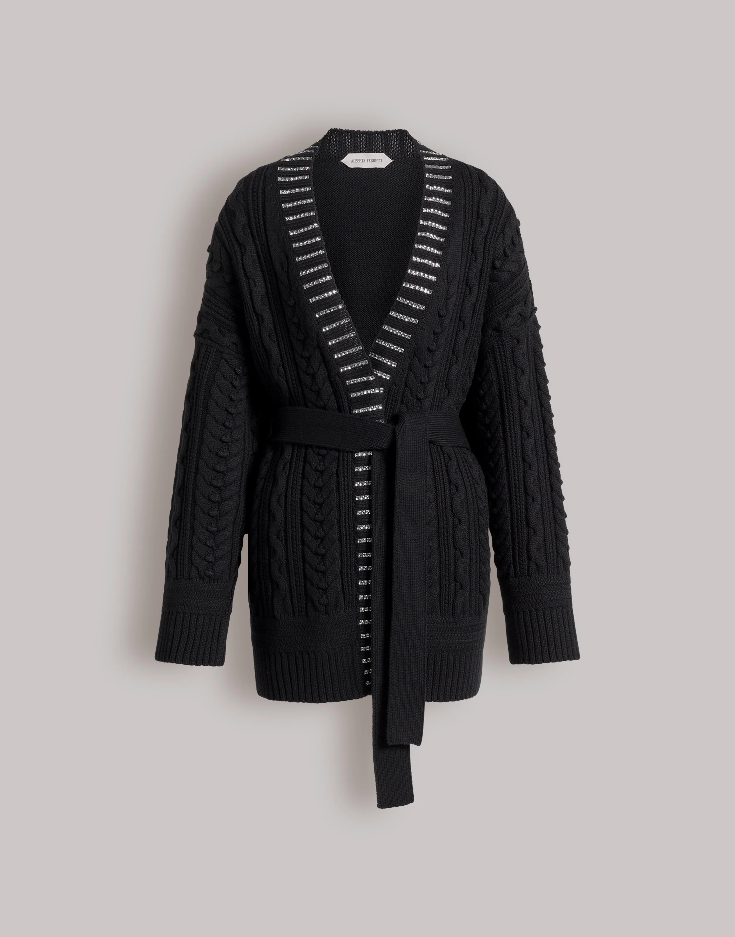 Cardigan in maglia Aran con finiture di cristalli baguette  - Image 4