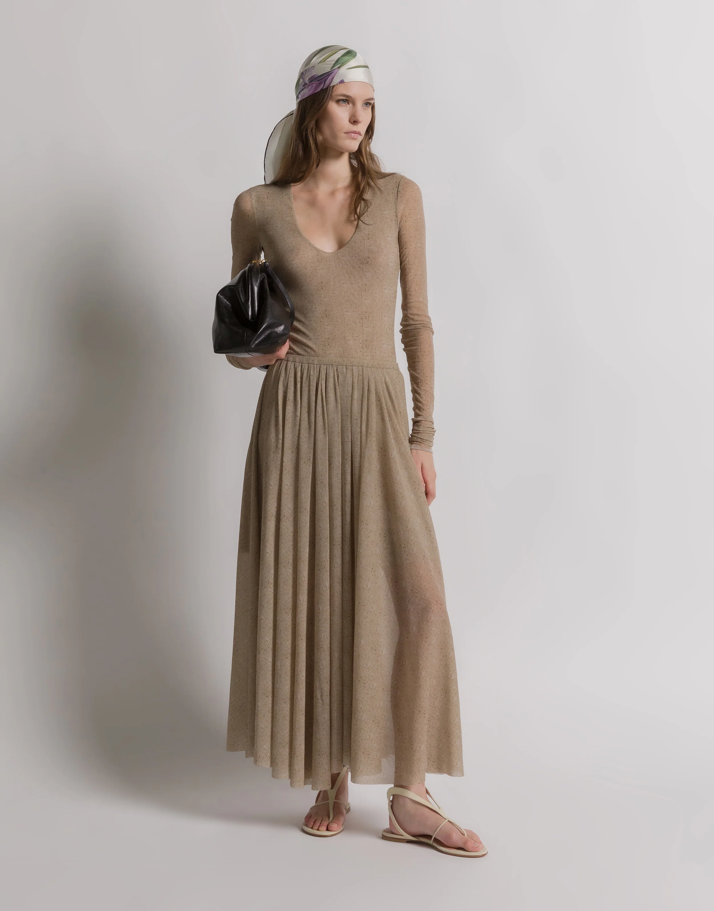 Gonna a pieghe in tulle stampato