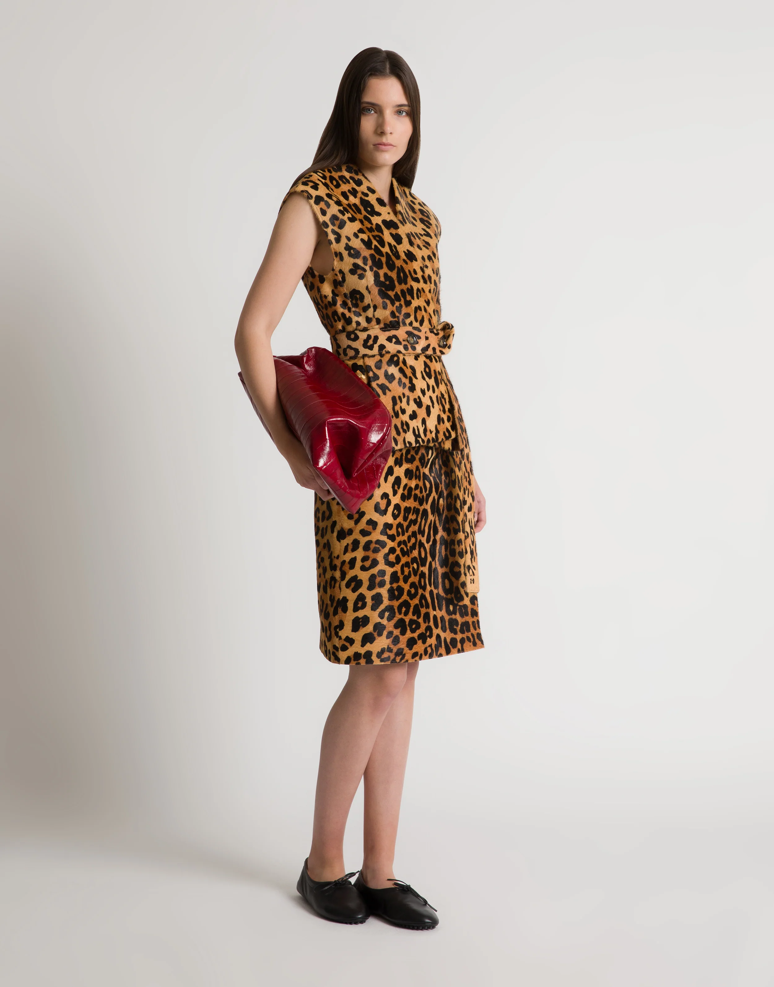 Gonna in pelle cavallino stampa leopardo