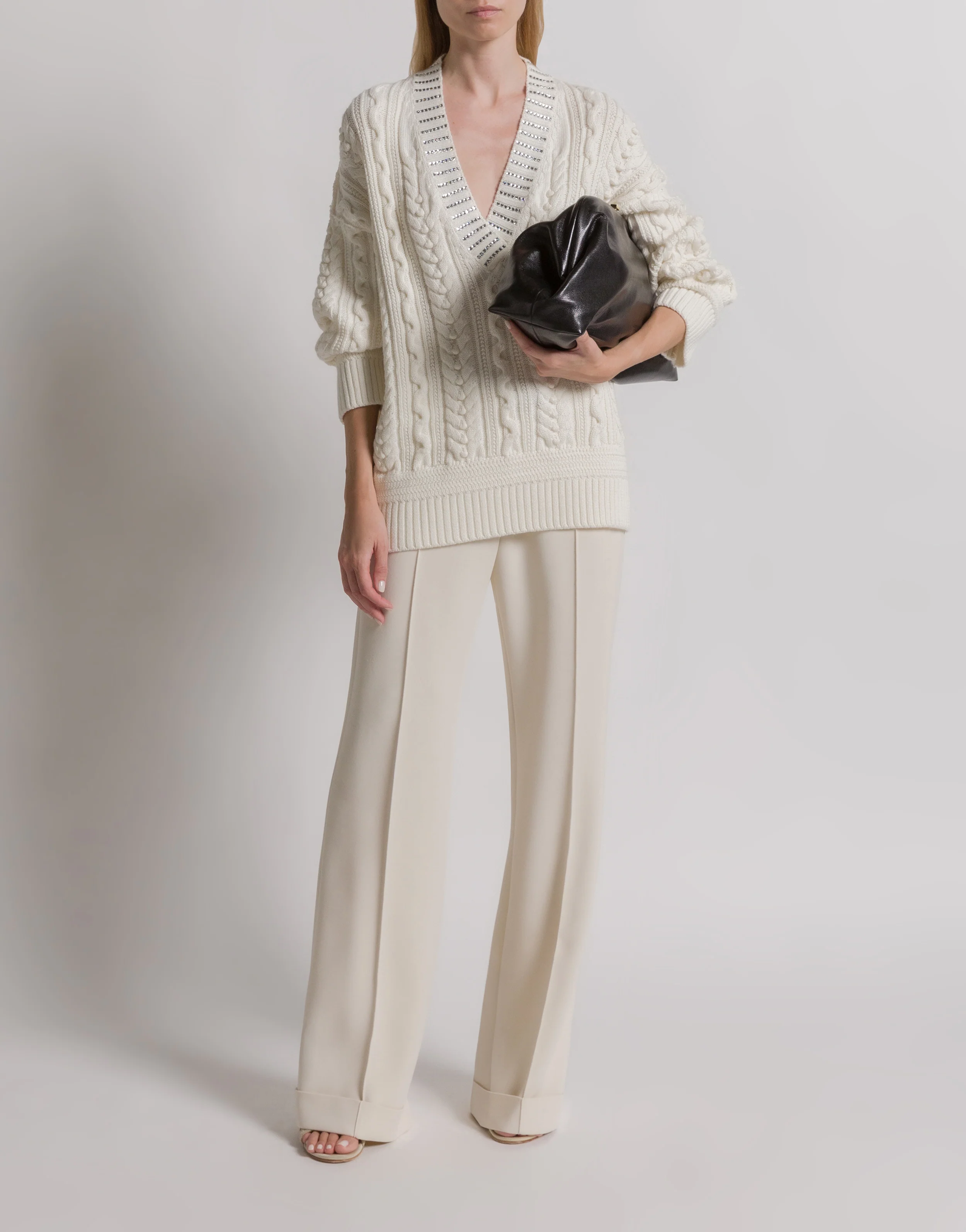 Maglione in maglia Aran con collo in paillettes - Image 2