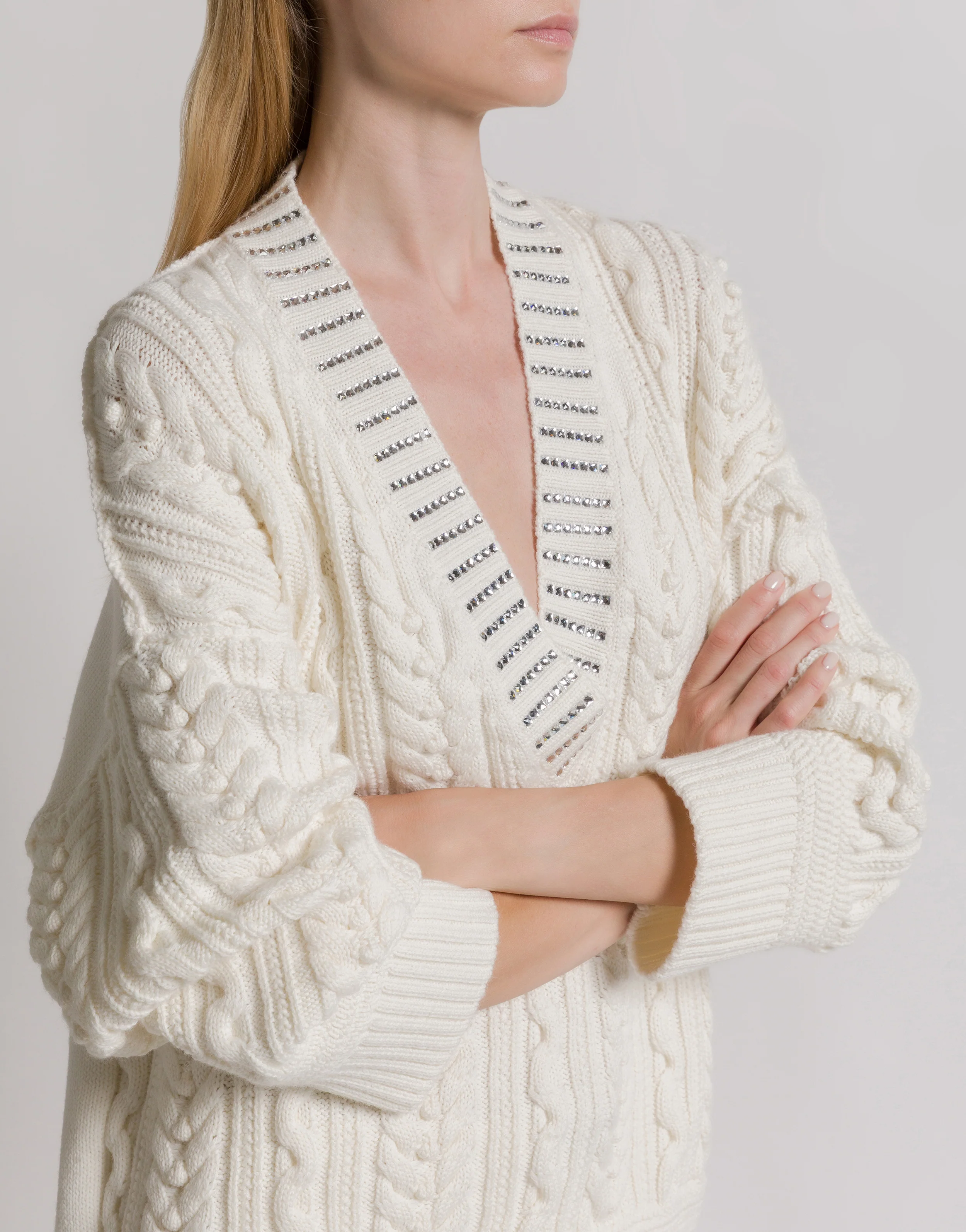 Maglione in maglia Aran con collo in paillettes - Image 4
