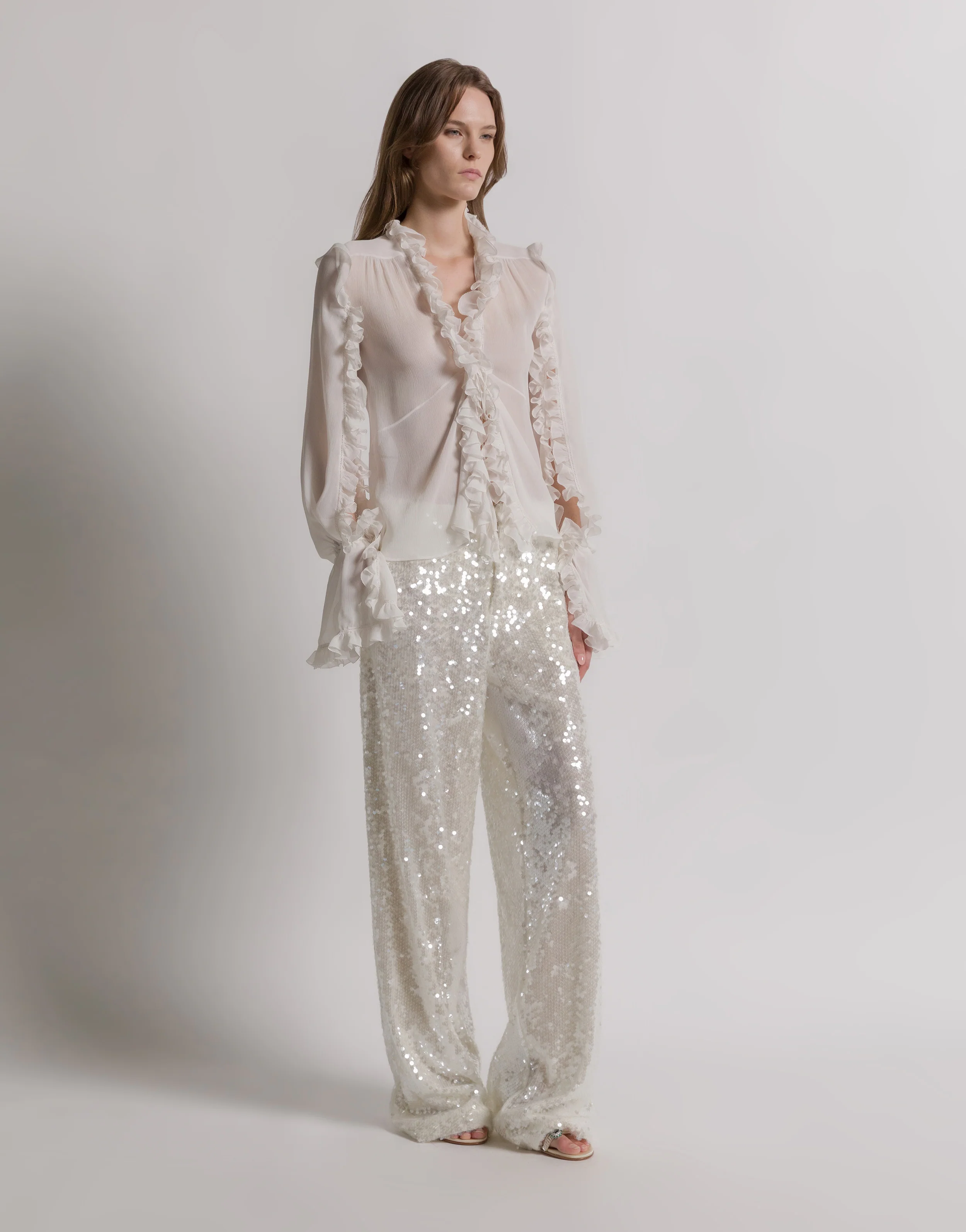 Pantaloni a gamba larga con paillettes - Image 2