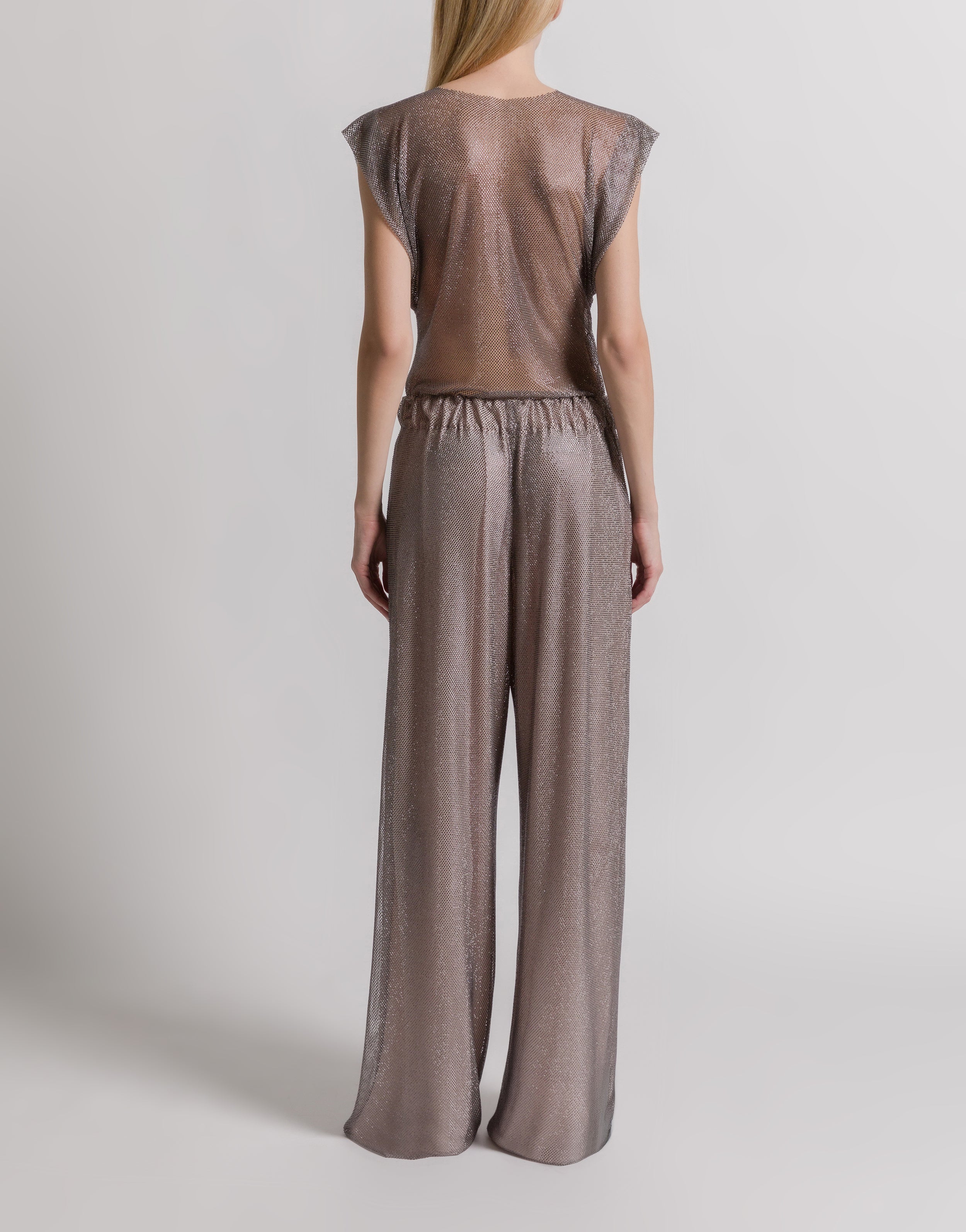 Pantaloni a gamba larga in micro strass - Image 3