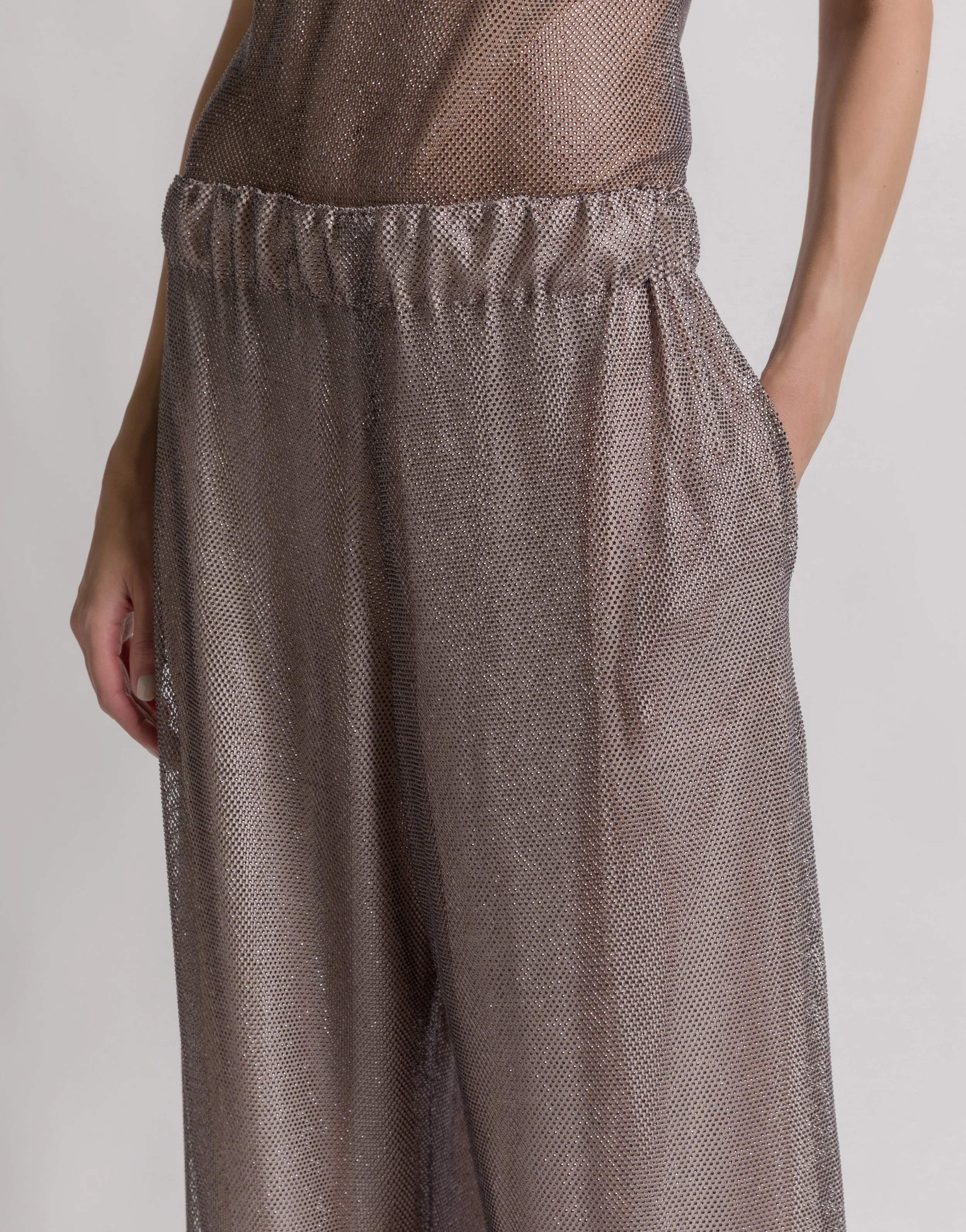 Pantaloni a gamba larga in micro strass - Image 4