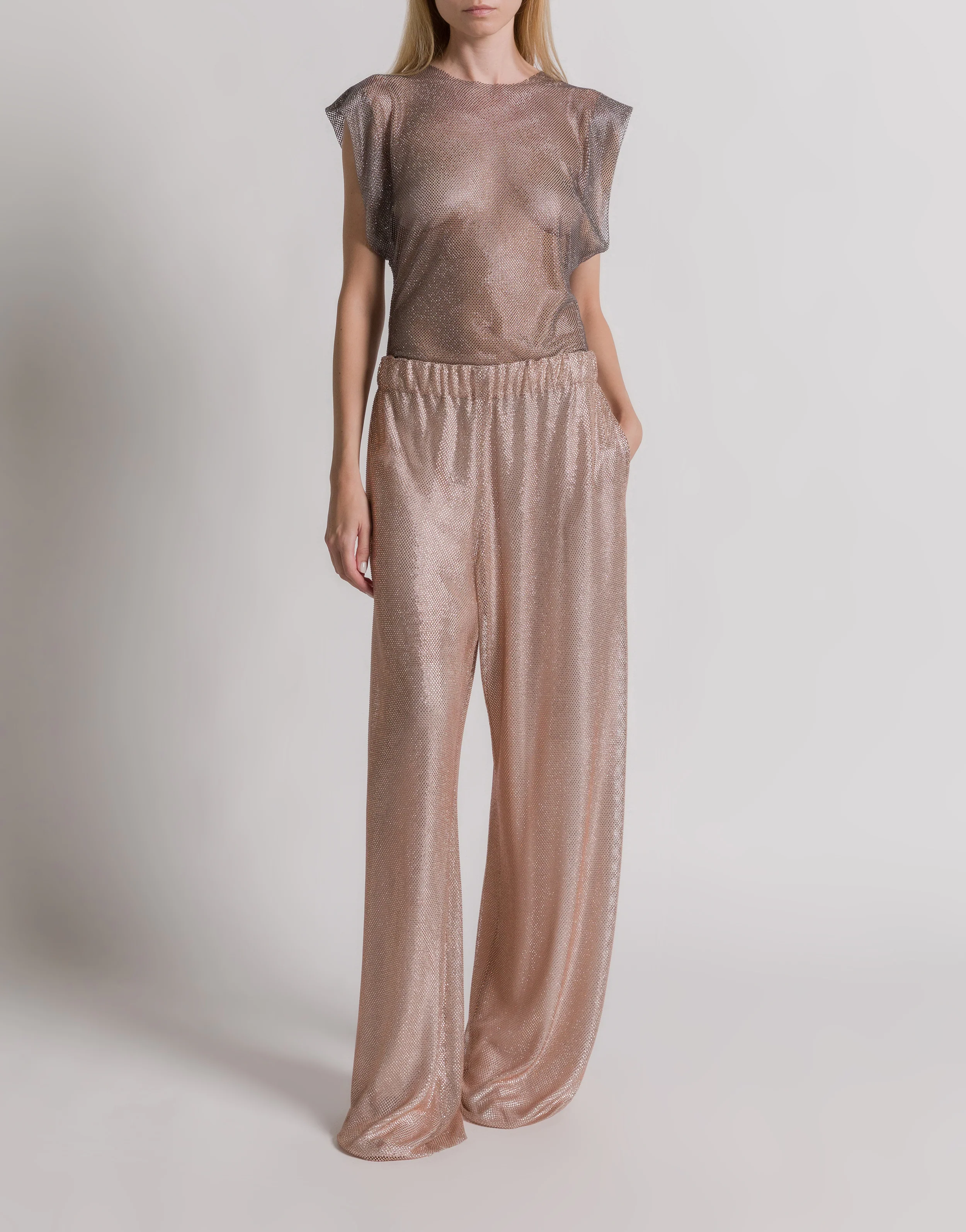 Pantaloni a gamba larga in micro strass - Image 2
