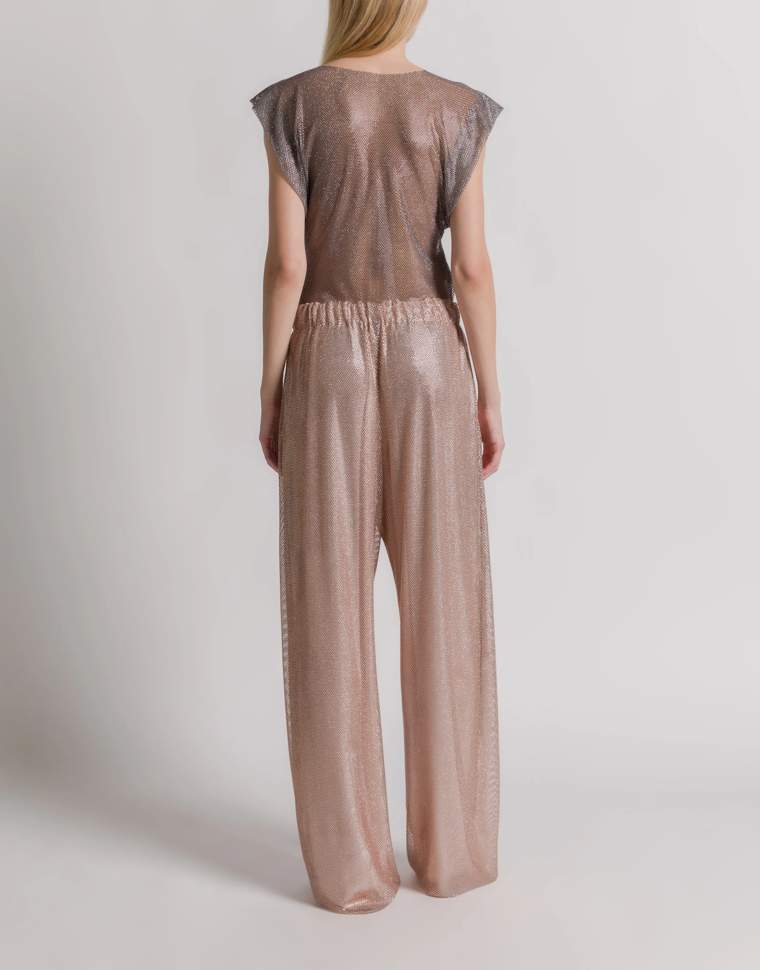 Pantaloni a gamba larga in micro strass - Image 3