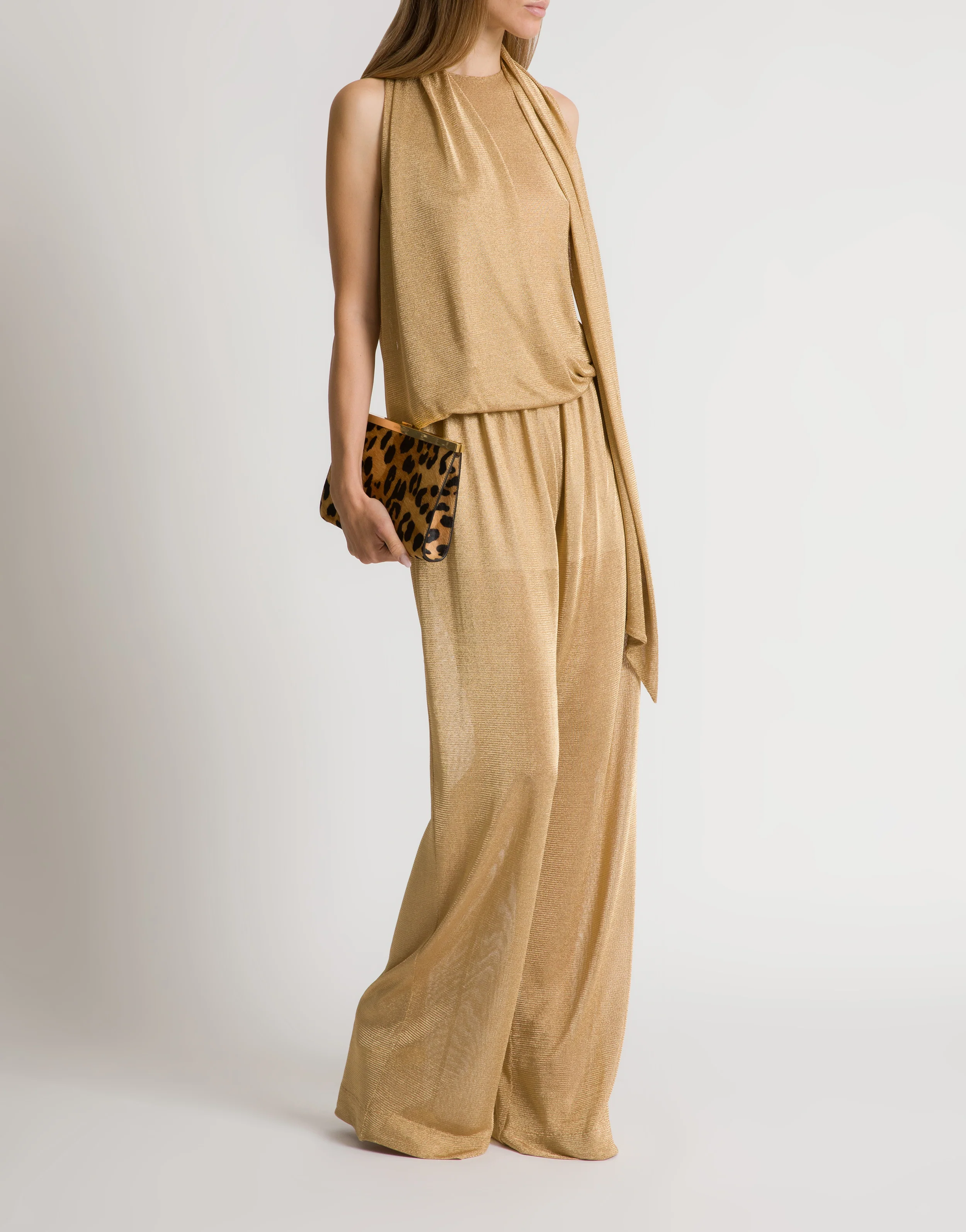Pantaloni ampi in rete di lurex oro  - Image 2