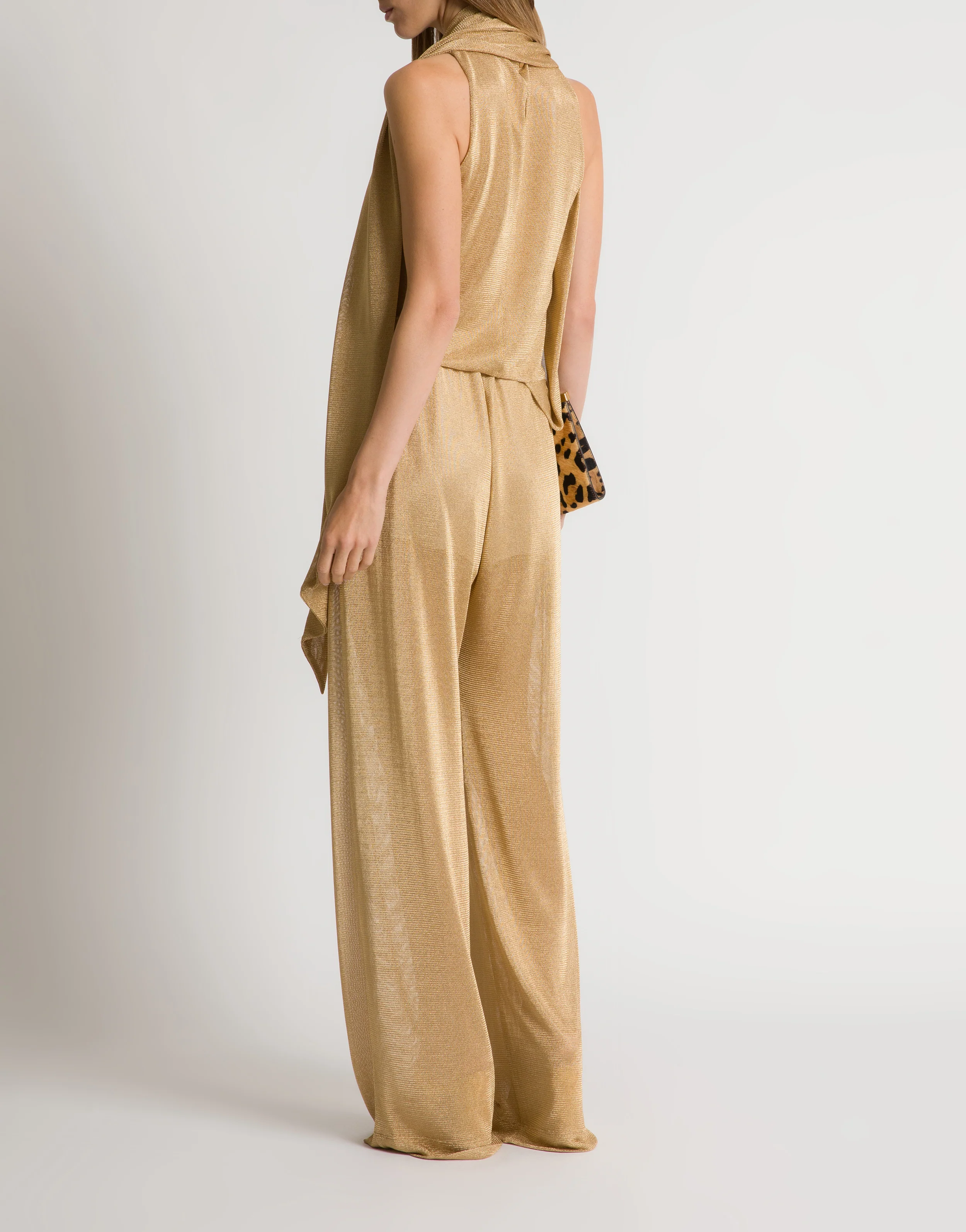 Pantaloni ampi in rete di lurex oro  - Image 3