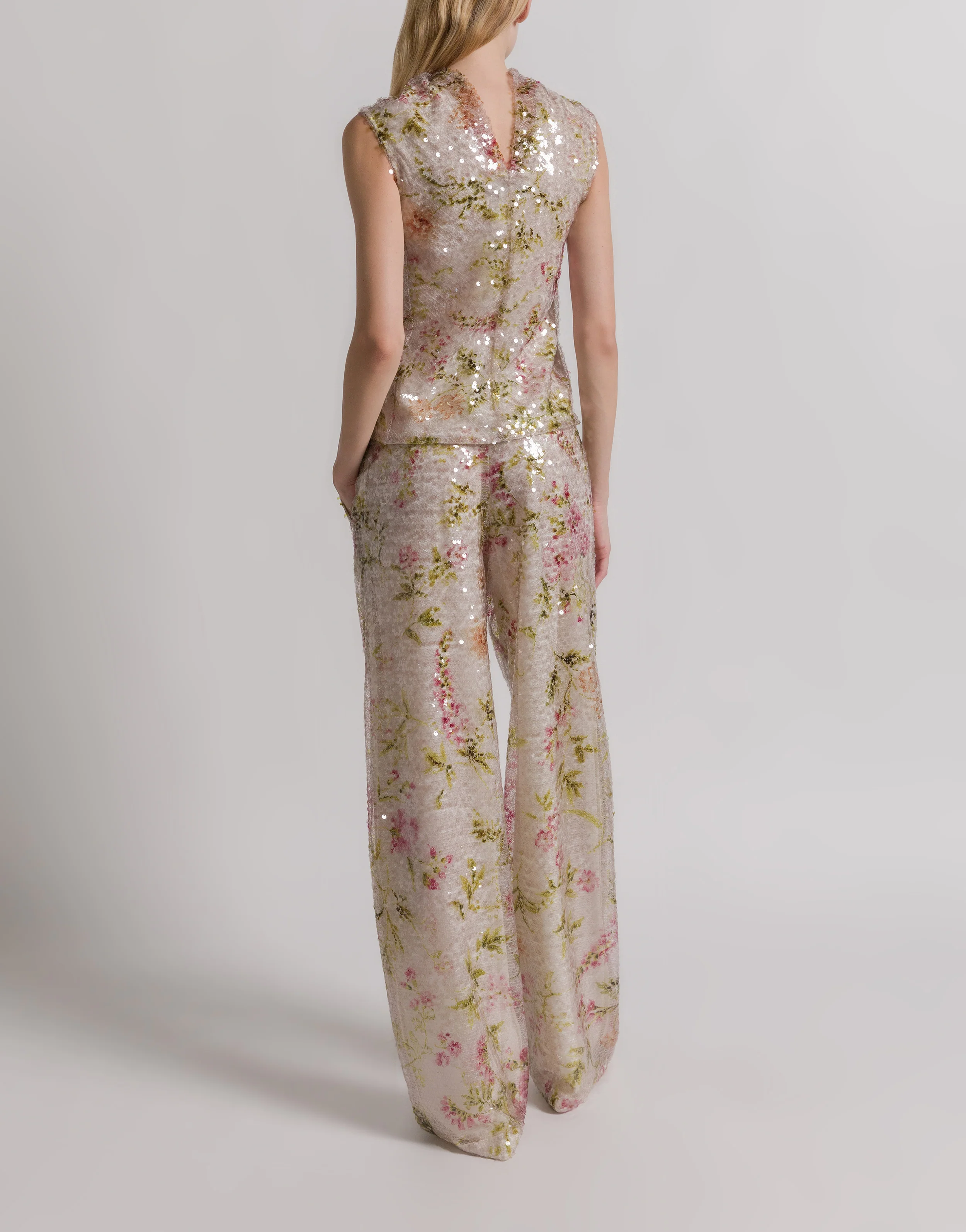 Pantaloni con paillettes a stampa floreale - Image 3