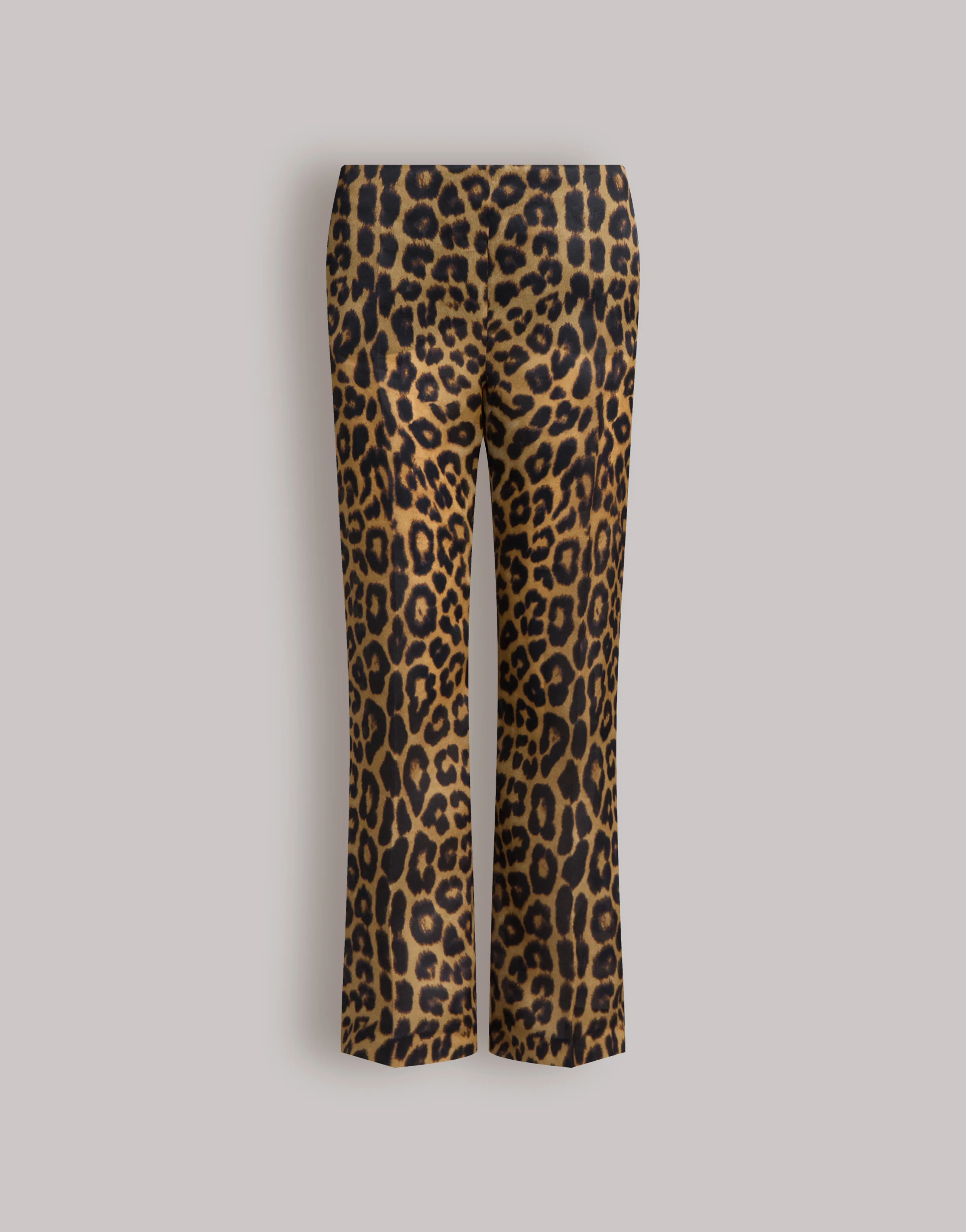 Pantaloni dritti in organza di seta leopardata
