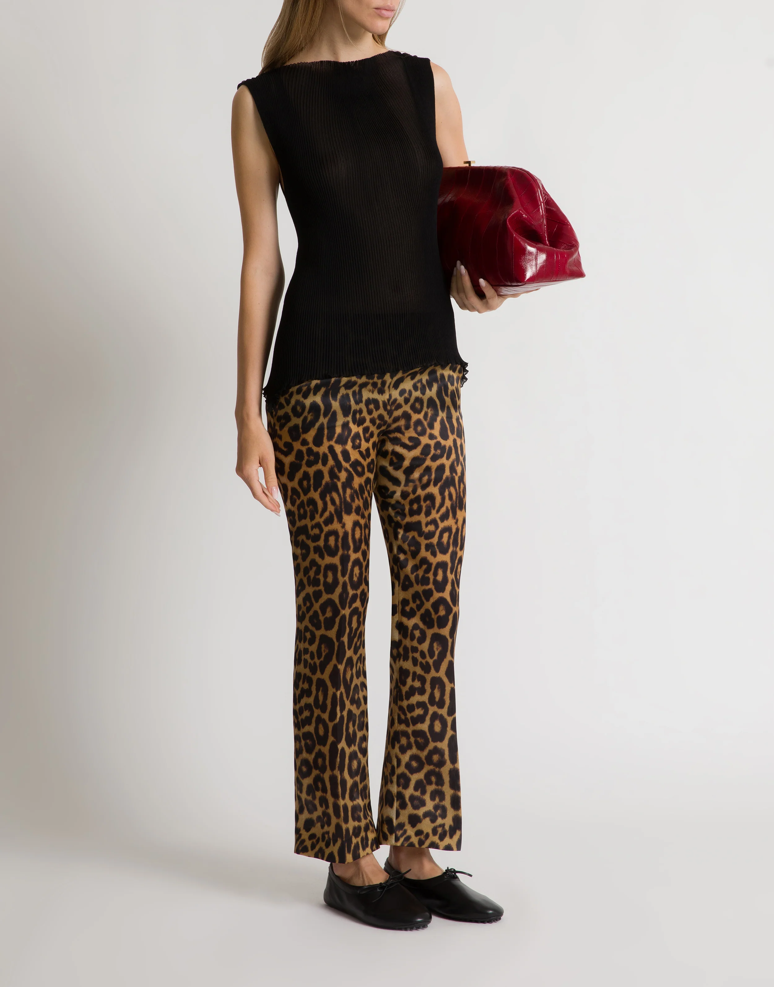 Pantaloni dritti in organza di seta leopardata - Image 2