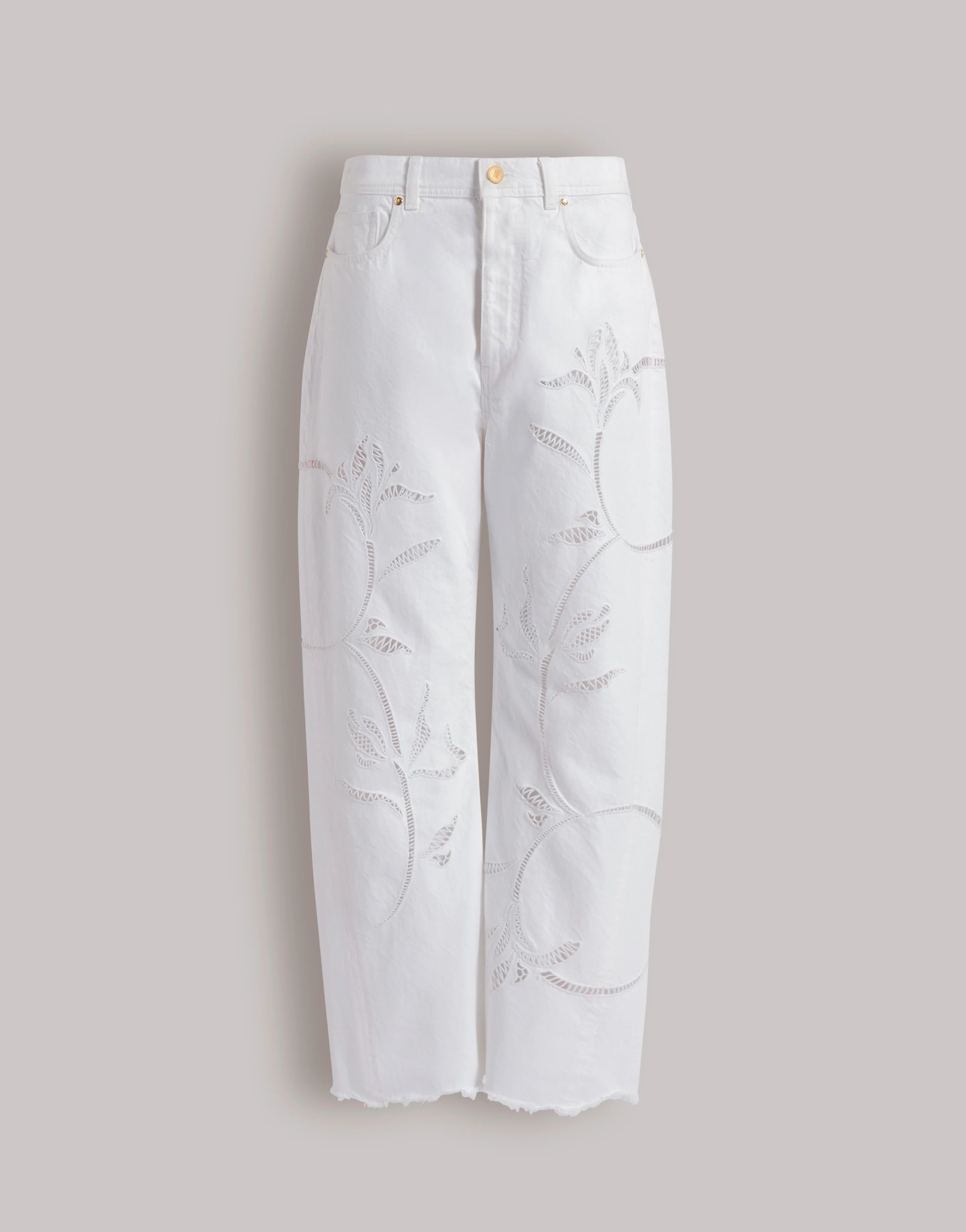 Pantaloni in denim con ricamo floreale