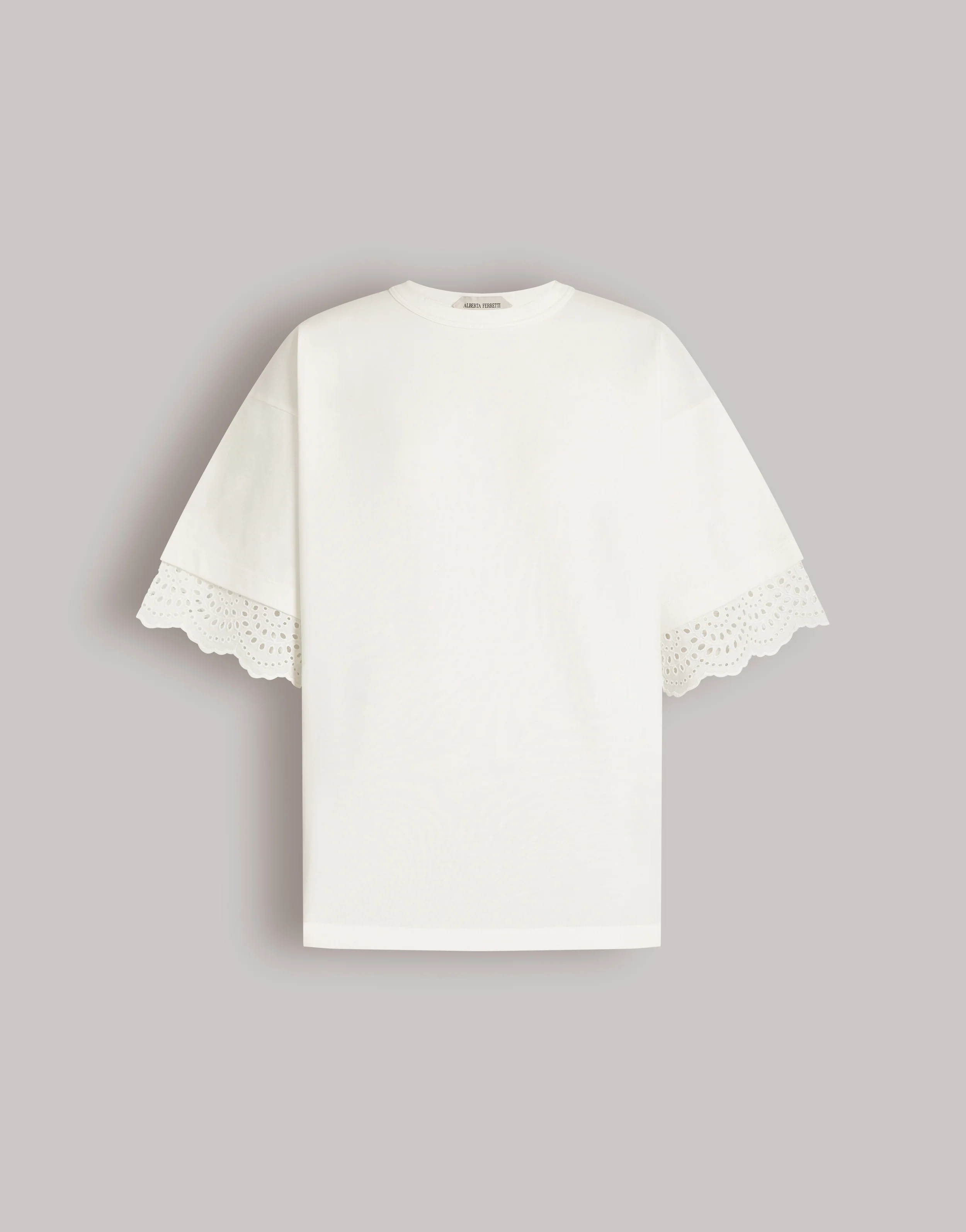 T-shirt con maniche in pizzo San Gallo
