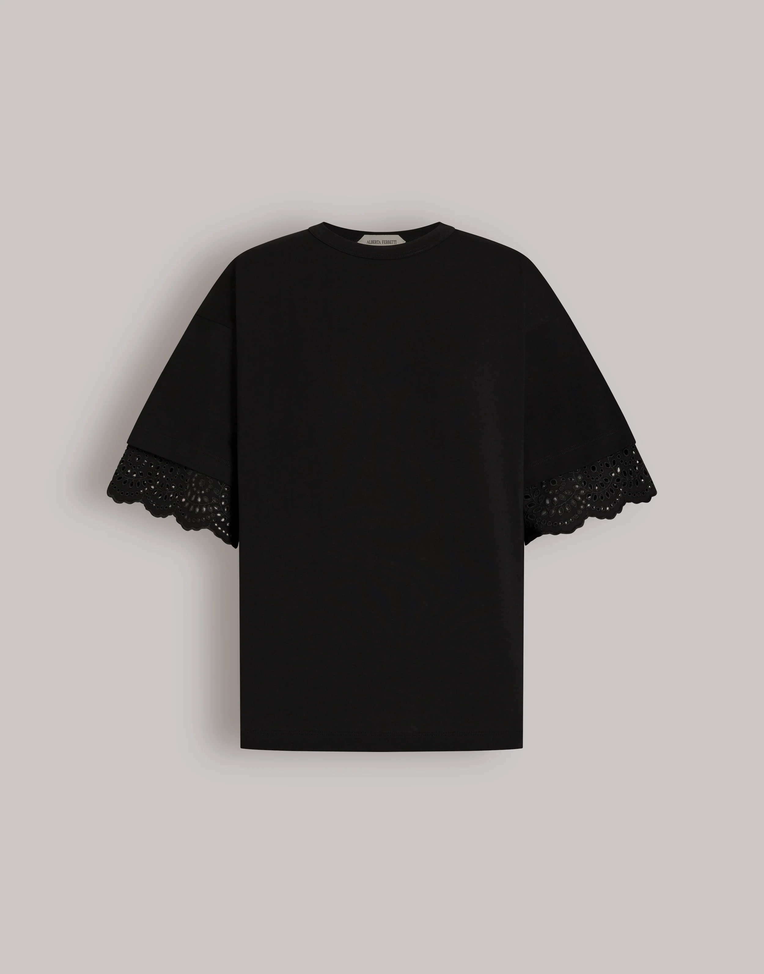 T-shirt con maniche in pizzo San Gallo