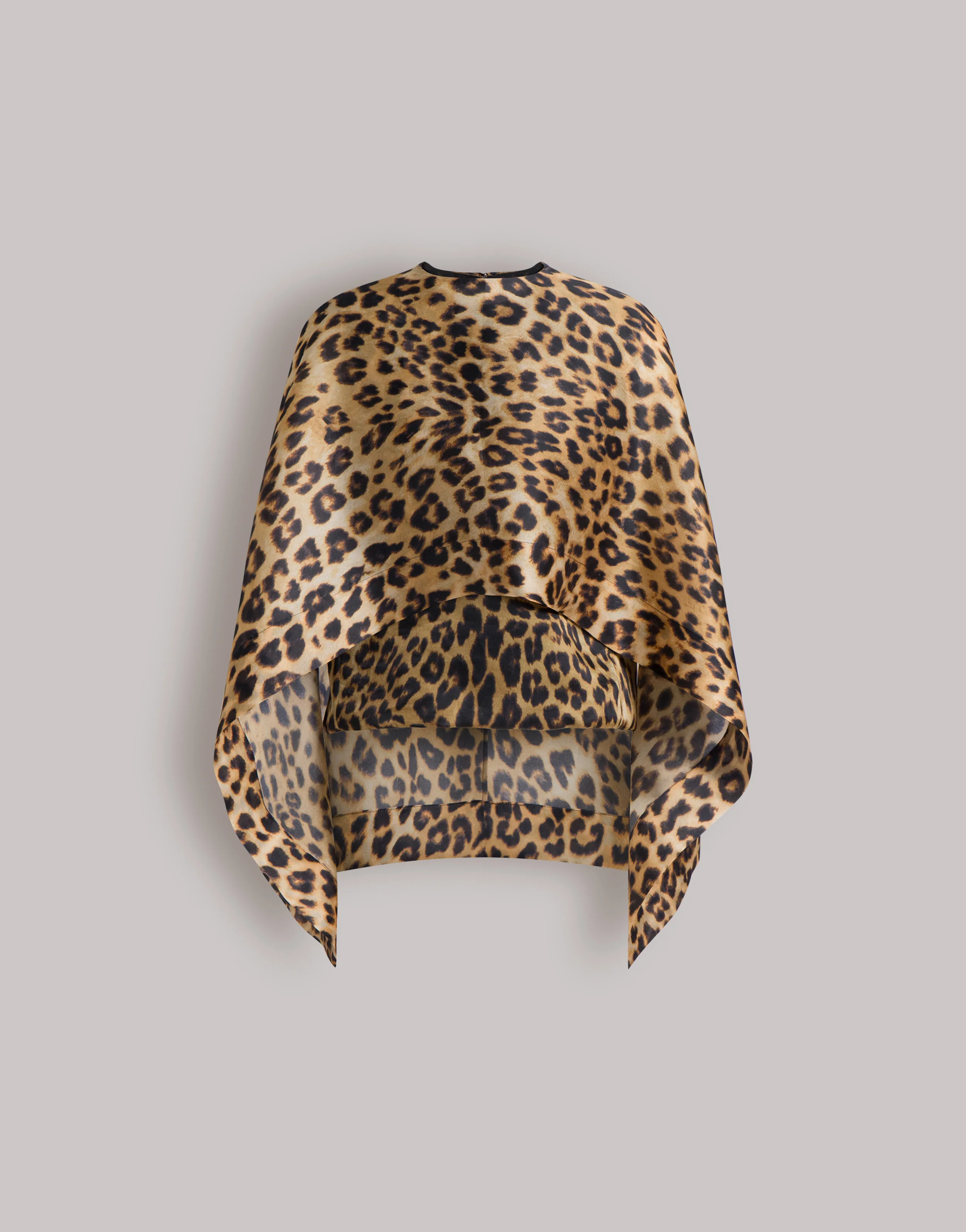Top cappa in organza di seta stampa leopardata 
