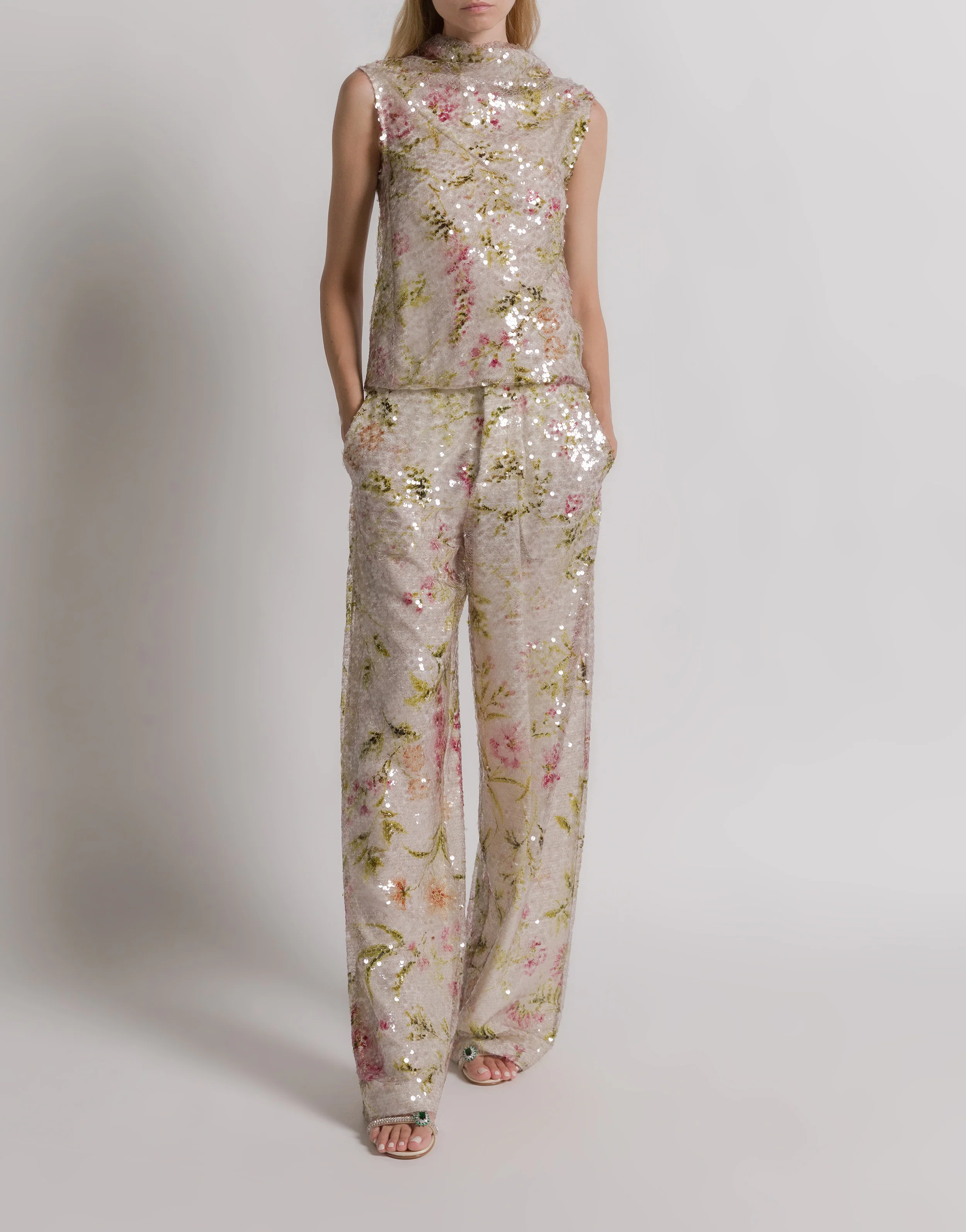 Top con paillettes a motivo floreale - Image 2