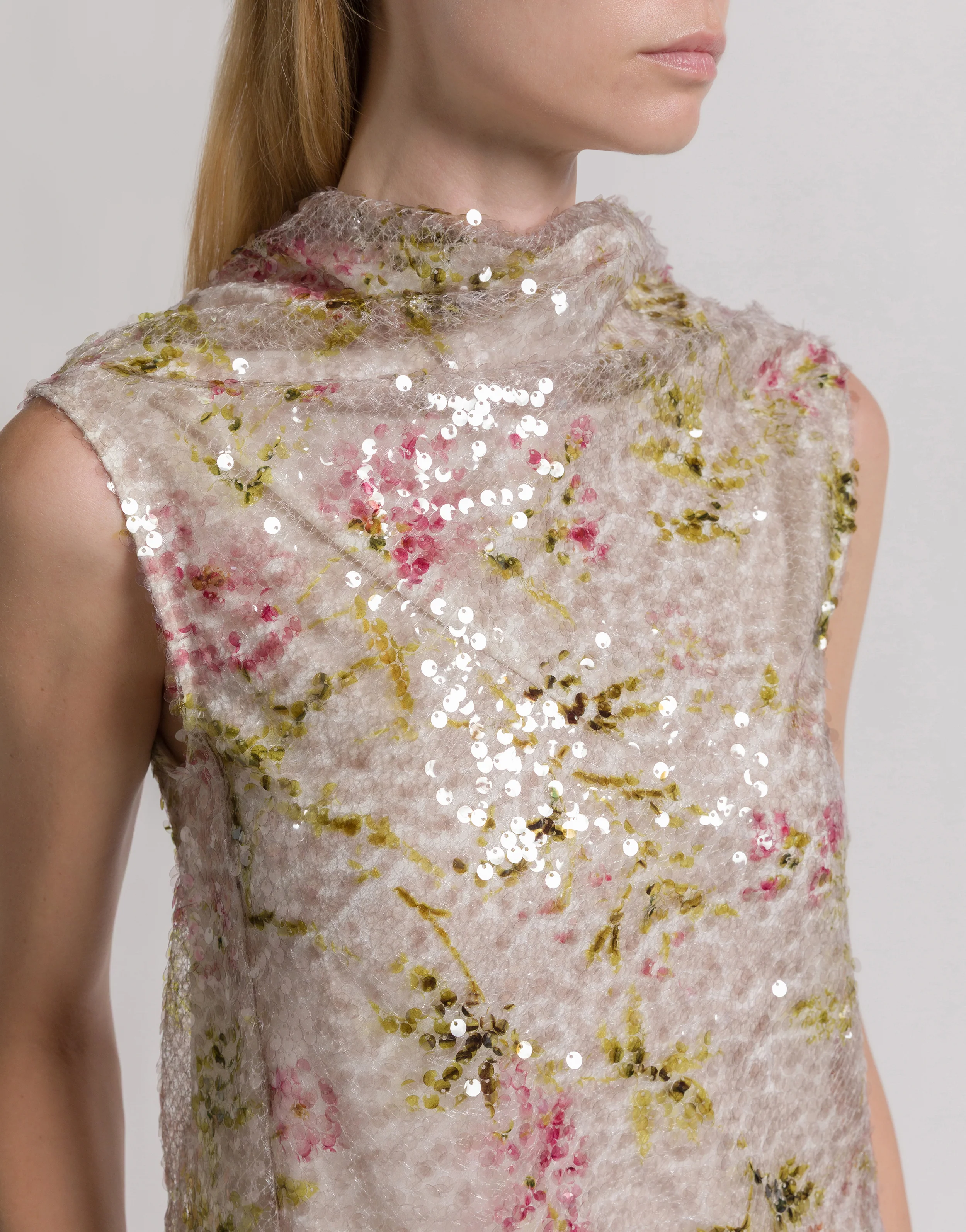 Top con paillettes a motivo floreale - Image 4