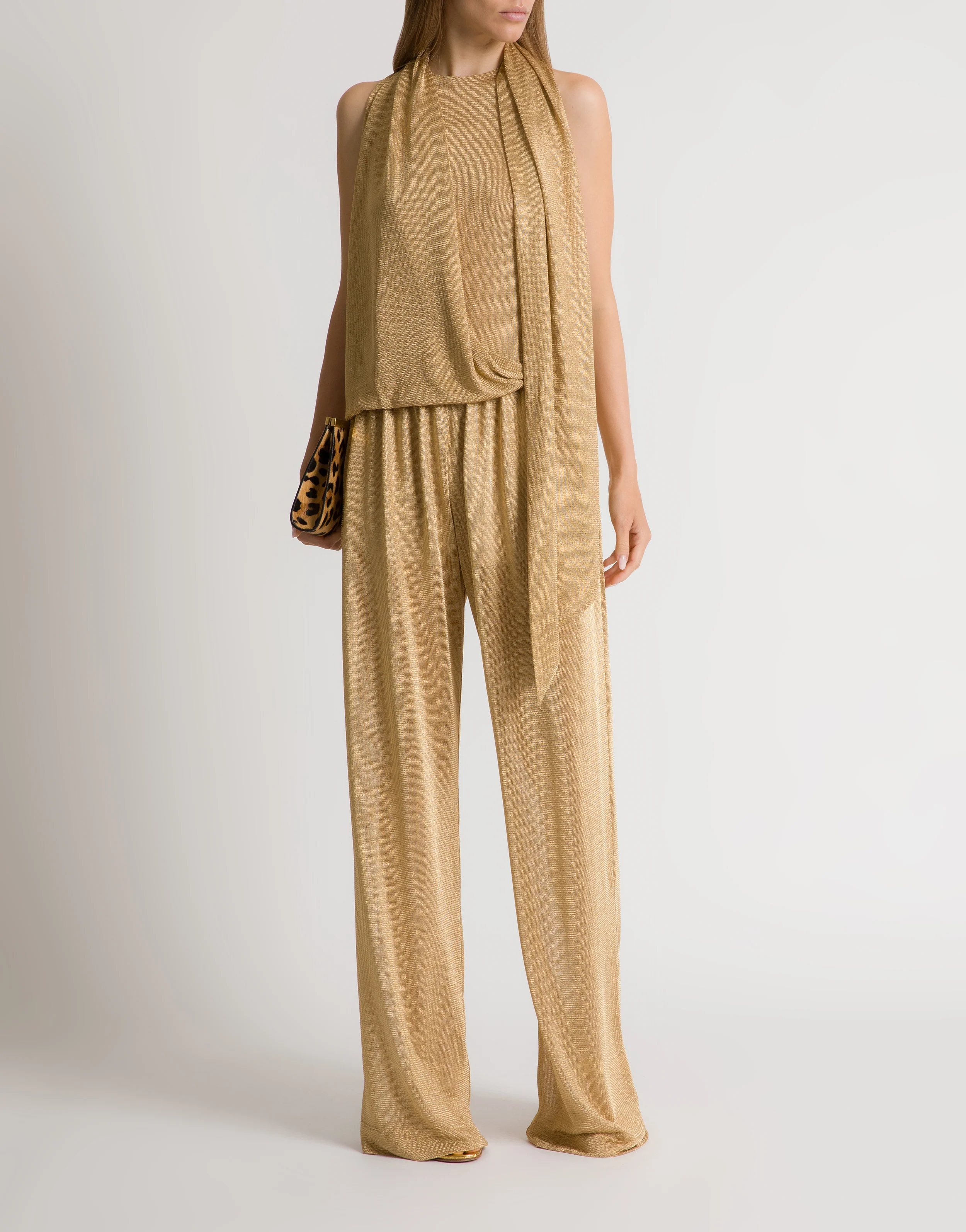 Top in rete di lurex oro con sciarpina - Image 2