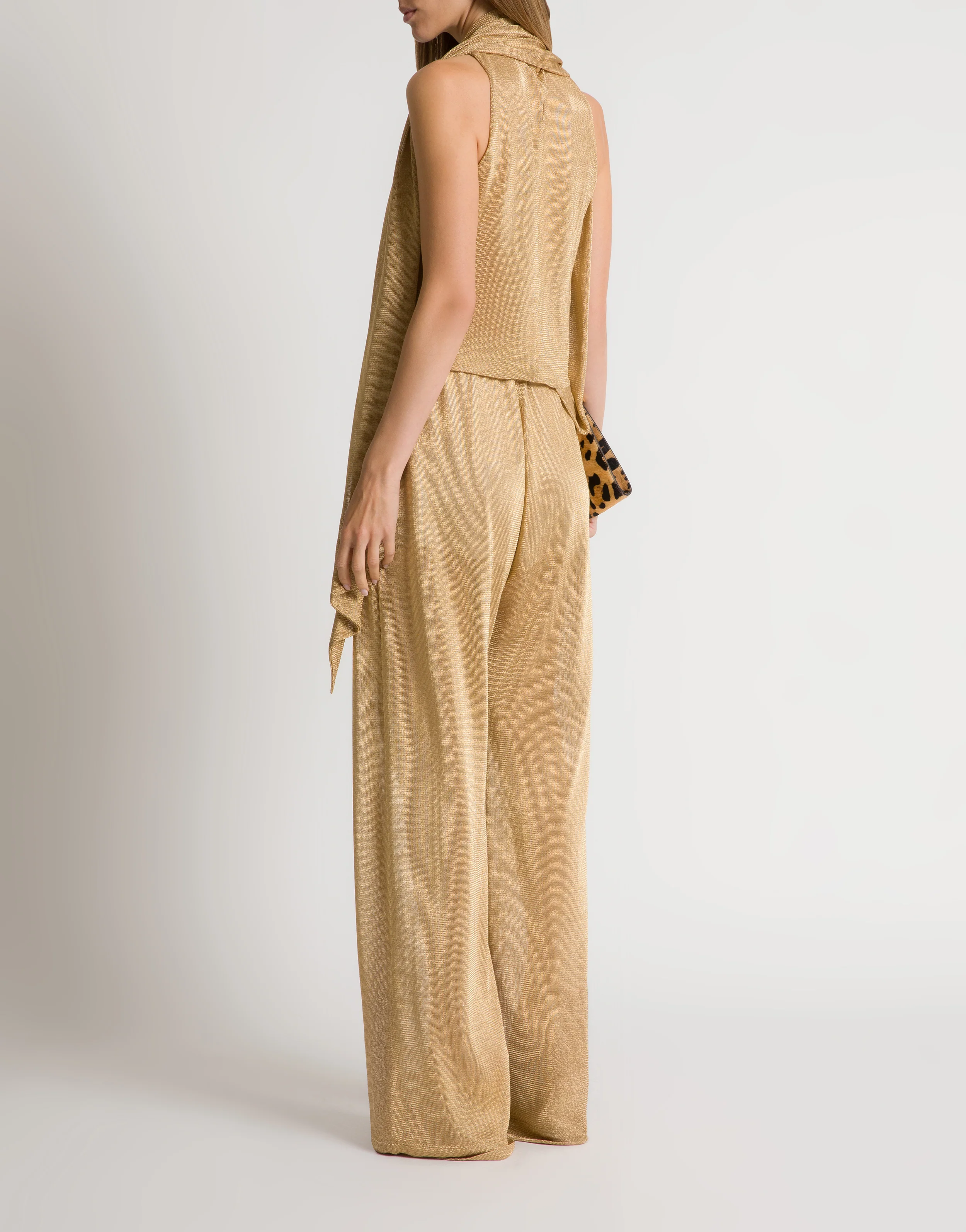 Top in rete di lurex oro con sciarpina - Image 3